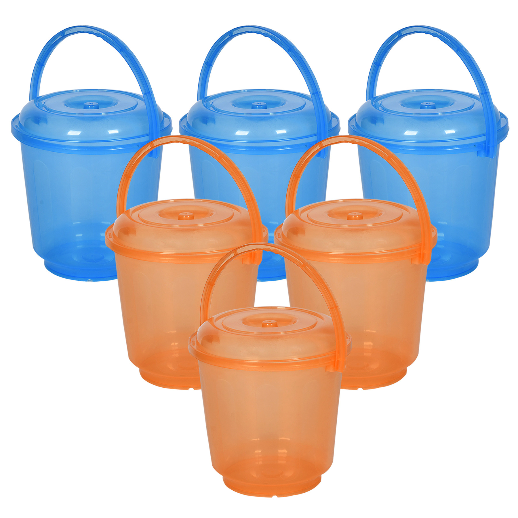 Kuber Industries Bucket | Bathroom Bucket | Utility Bucket for Daily Use | Water Storage Bucket | Bathing Bucket with Handle & Lid | 13 LTR | SUPER-013 | Transparent | Blue & Orange