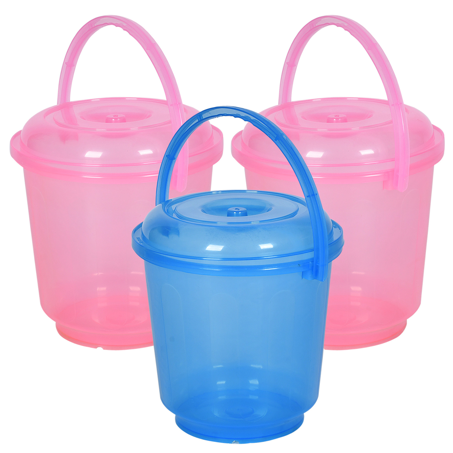 Kuber Industries Bucket | Bathroom Bucket | Utility Bucket for Daily Use | Water Storage Bucket | Bathing Bucket with Handle & Lid | 13 LTR | SUPER-013 | Transparent | Blue & Pink