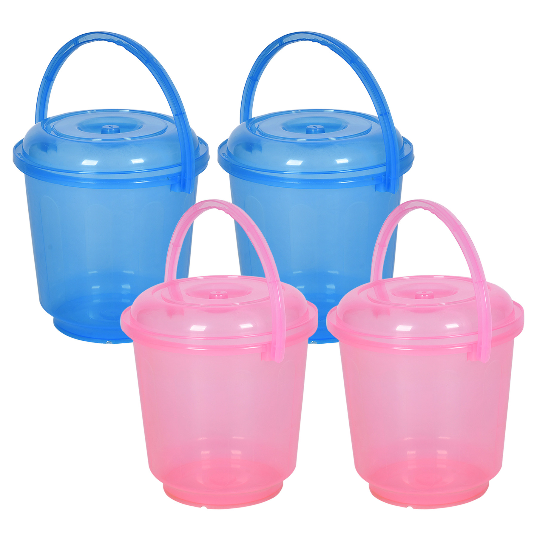 Kuber Industries Bucket | Bathroom Bucket | Utility Bucket for Daily Use | Water Storage Bucket | Bathing Bucket with Handle & Lid | 13 LTR | SUPER-013 | Transparent | Blue & Pink