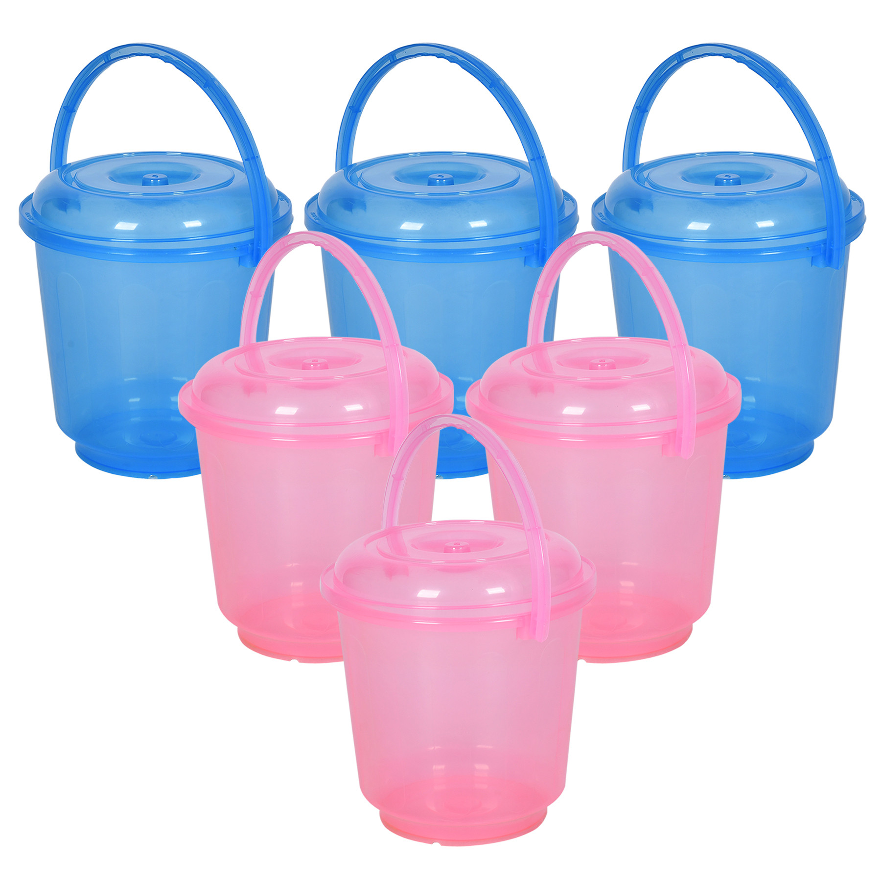 Kuber Industries Bucket | Bathroom Bucket | Utility Bucket for Daily Use | Water Storage Bucket | Bathing Bucket with Handle & Lid | 13 LTR | SUPER-013 | Transparent | Blue & Pink