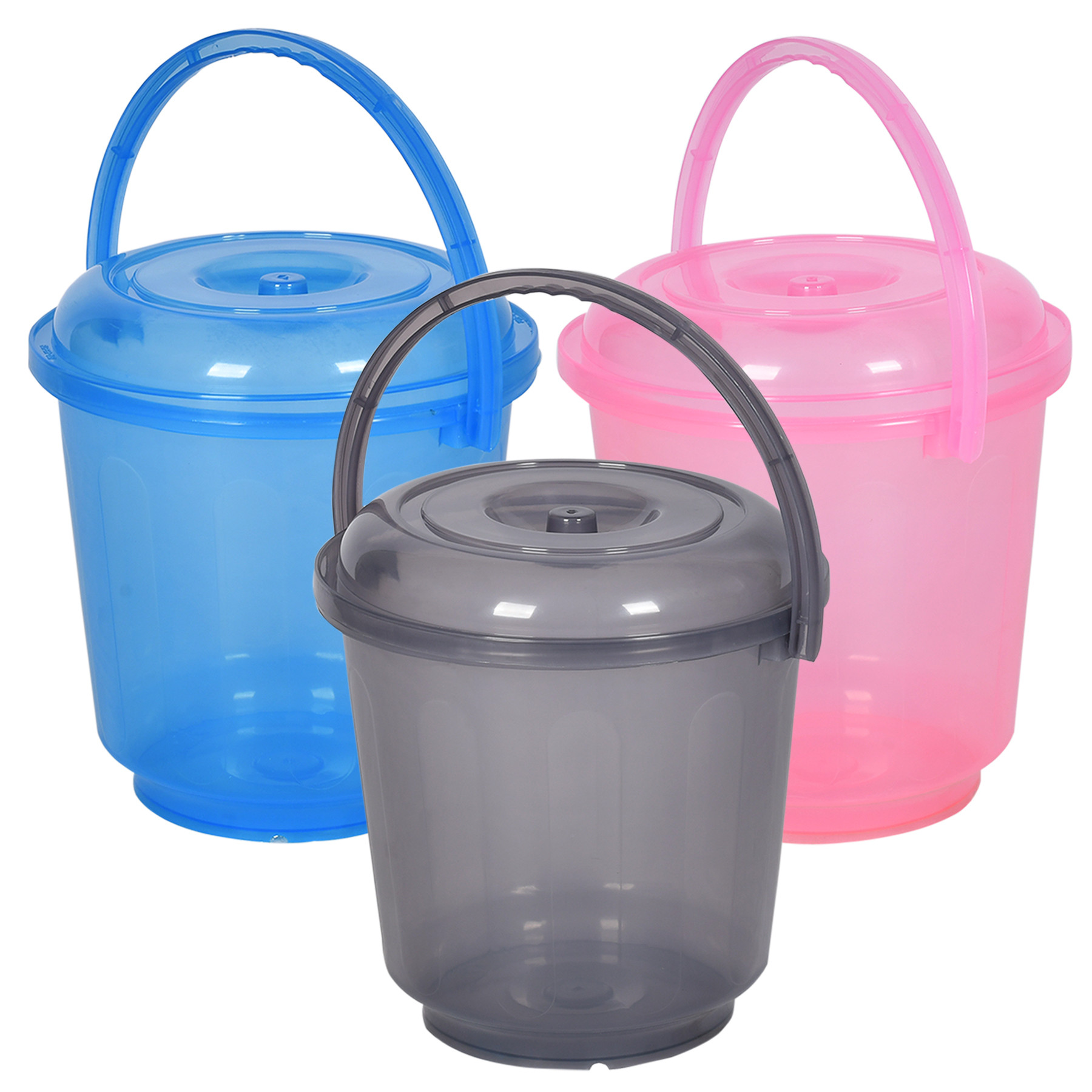 Kuber Industries Bucket | Bathroom Bucket | Utility Bucket for Daily Use | Water Storage Bucket | Bathing Bucket with Handle & Lid | 13 LTR | SUPER-013 | Transparent | Multicolor