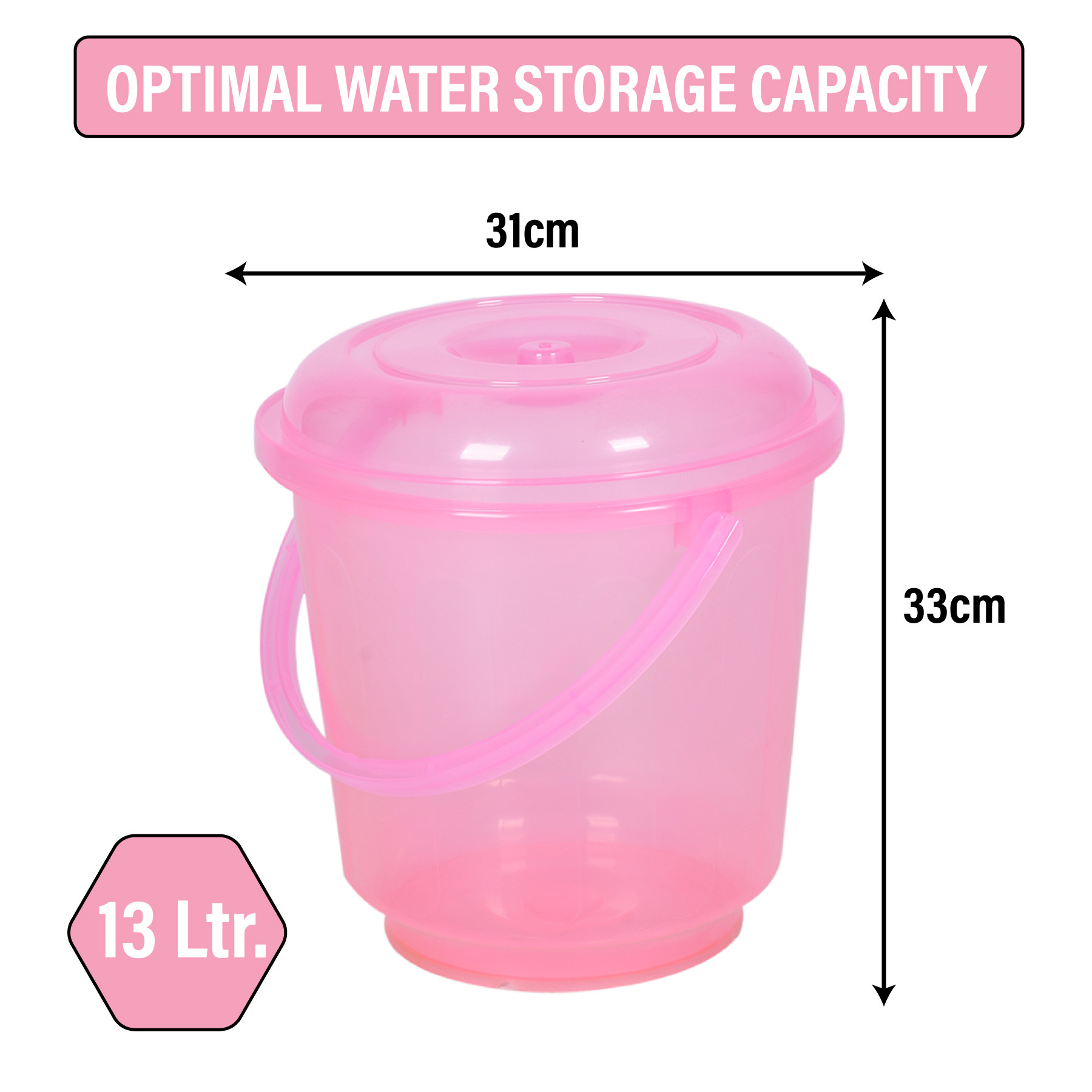 Kuber Industries Bucket | Bathroom Bucket | Utility Bucket for Daily Use | Water Storage Bucket | Bathing Bucket with Handle & Lid | 13 LTR | SUPER-013 | Transparent | Multicolor