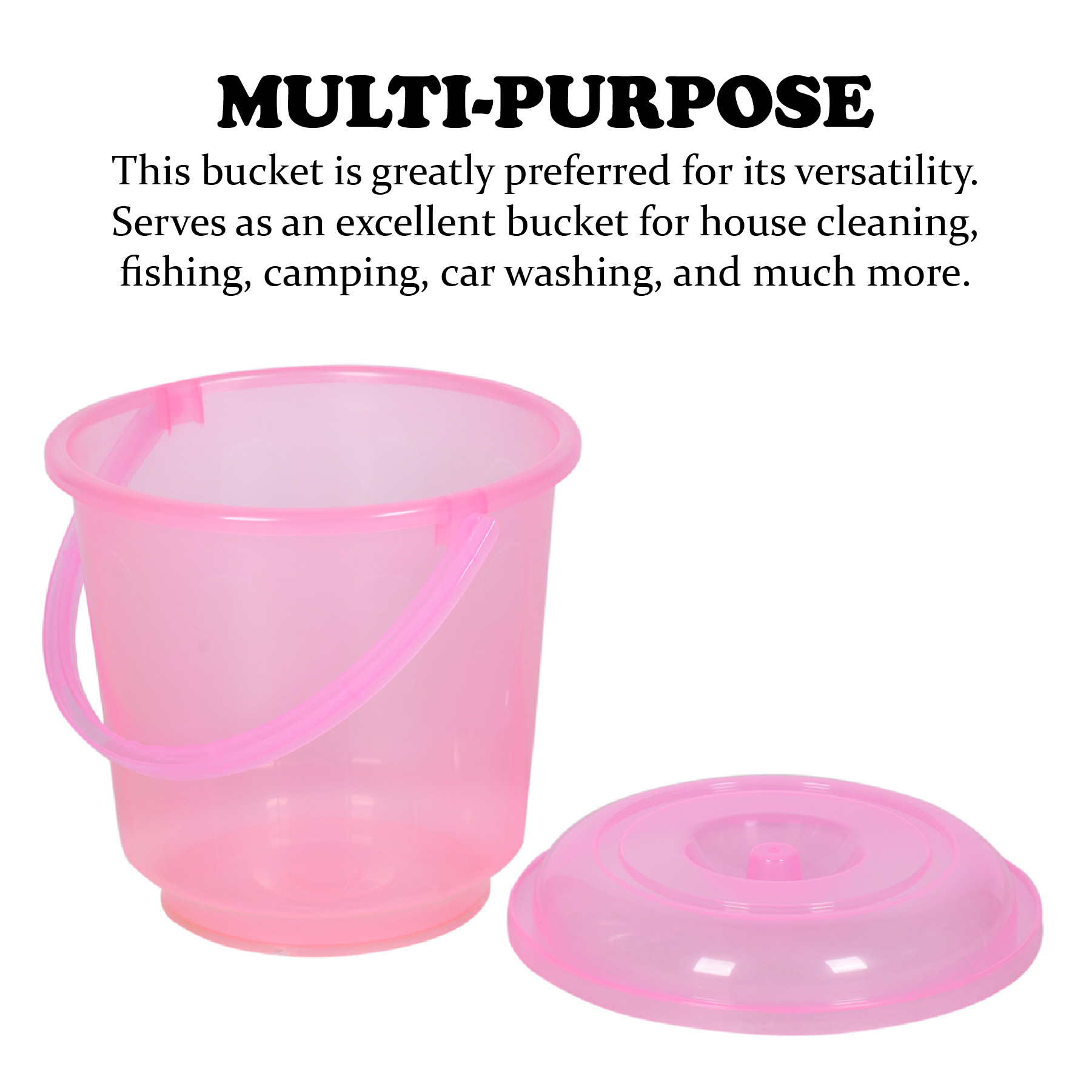 Kuber Industries Bucket | Bathroom Bucket | Utility Bucket for Daily Use | Water Storage Bucket | Bathing Bucket with Handle & Lid | 13 LTR | SUPER-013 | Transparent | Pink & Gray