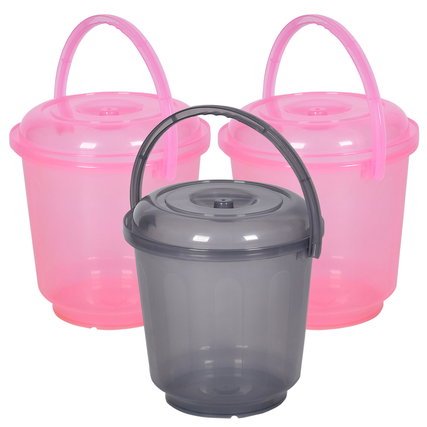 Kuber Industries Bucket | Bathroom Bucket | Utility Bucket for Daily Use | Water Storage Bucket | Bathing Bucket with Handle & Lid | 13 LTR | SUPER-013 | Transparent | Pink & Gray