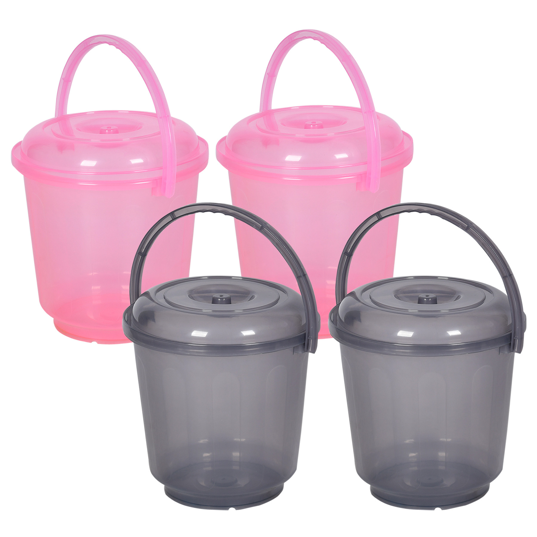 Kuber Industries Bucket | Bathroom Bucket | Utility Bucket for Daily Use | Water Storage Bucket | Bathing Bucket with Handle & Lid | 13 LTR | SUPER-013 | Transparent | Pink & Gray