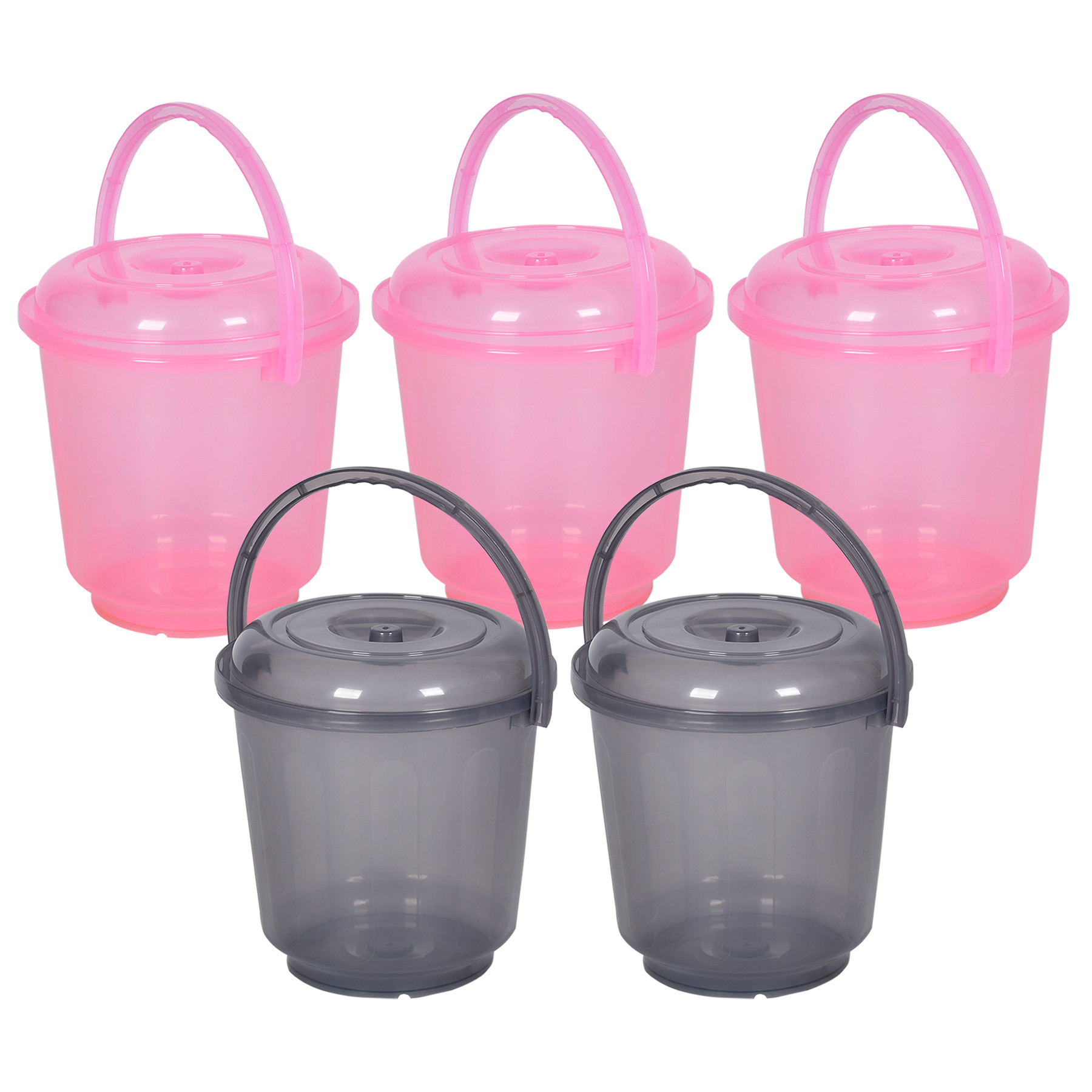 Kuber Industries Bucket | Bathroom Bucket | Utility Bucket for Daily Use | Water Storage Bucket | Bathing Bucket with Handle & Lid | 13 LTR | SUPER-013 | Transparent | Pink & Gray