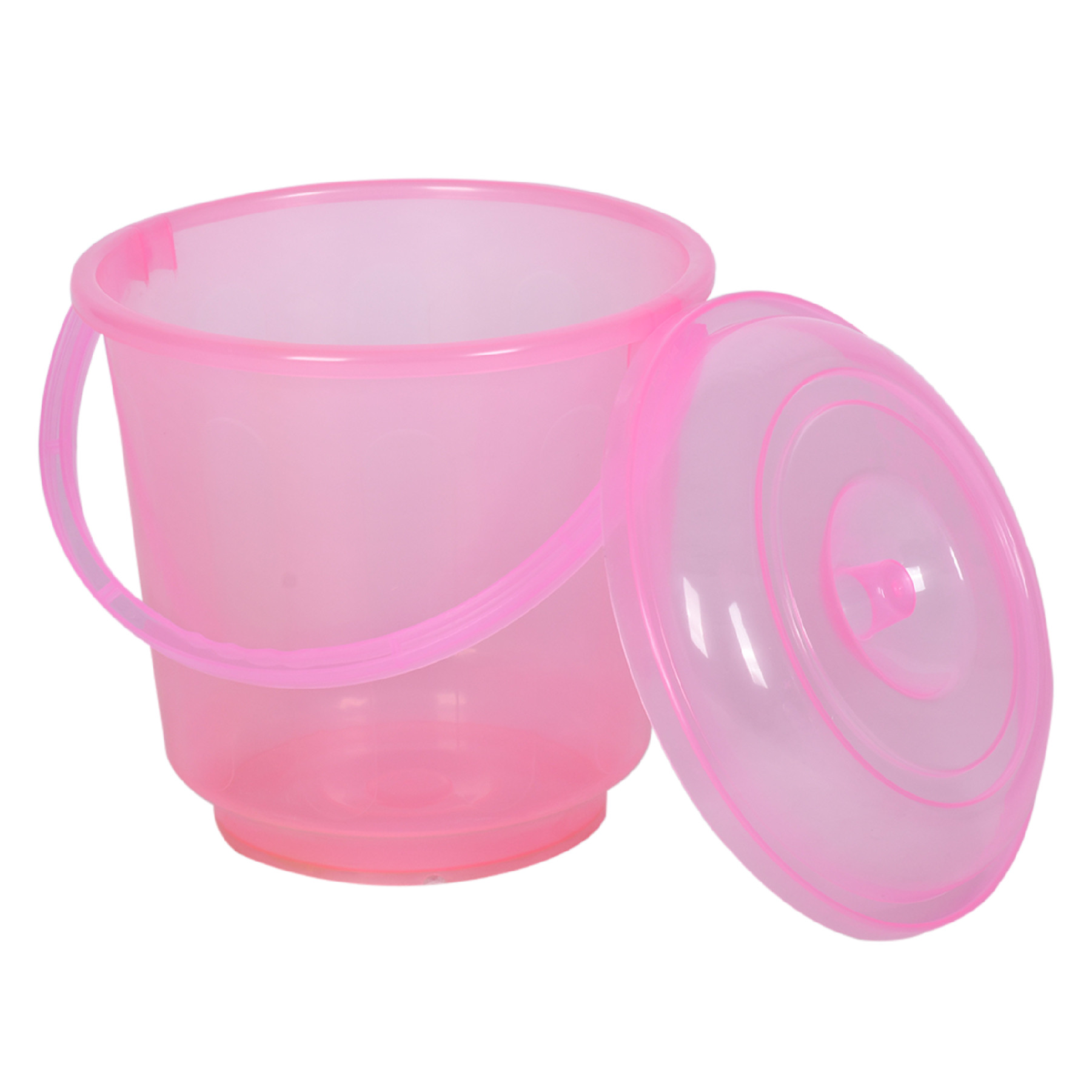 Kuber Industries Bucket | Bathroom Bucket | Utility Bucket for Daily Use | Water Storage Bucket | Bathing Bucket with Handle & Lid | 13 LTR | SUPER-013 | Transparent | Pink & Orange