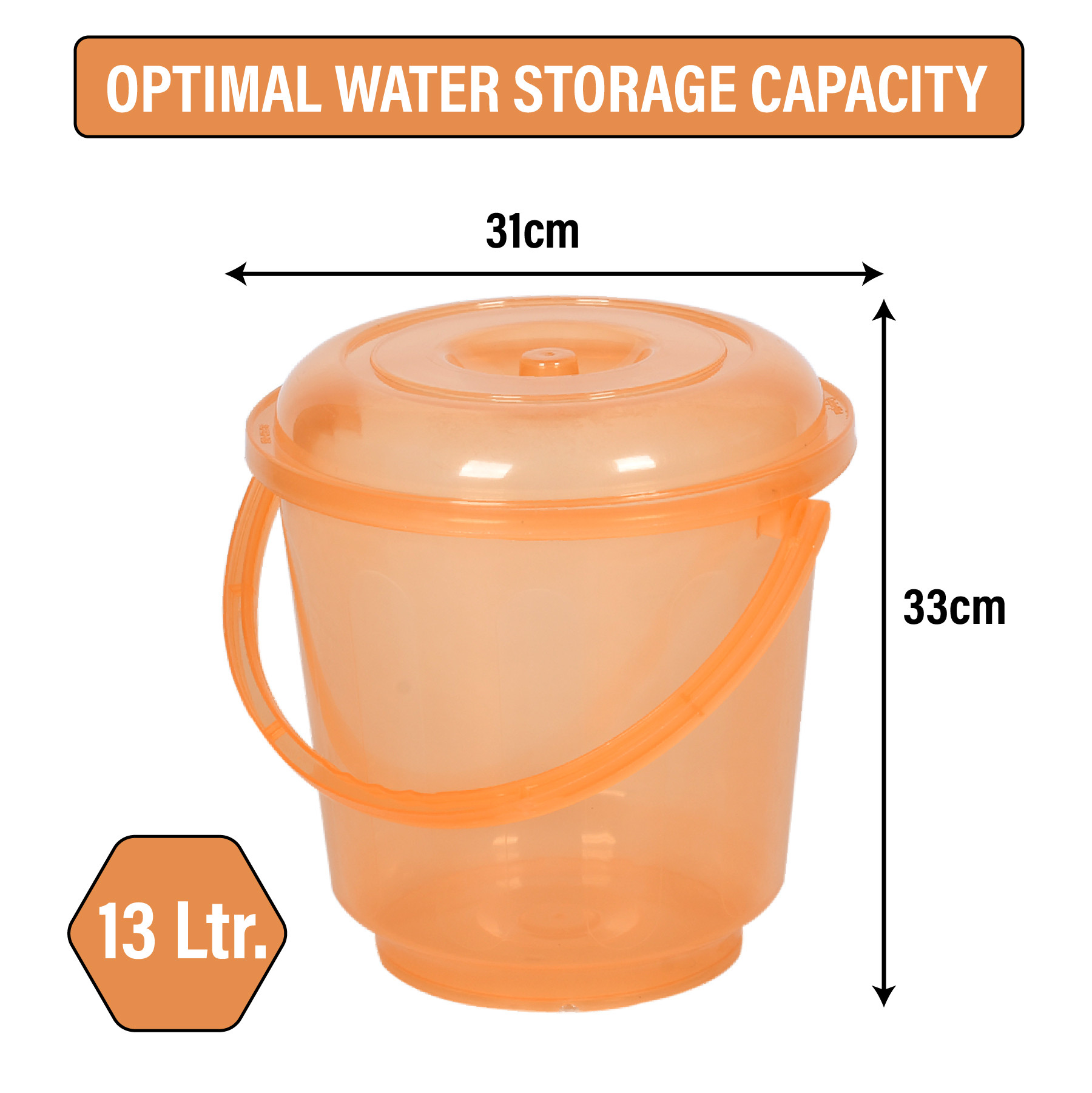 Kuber Industries Bucket | Bathroom Bucket | Utility Bucket for Daily Use | Water Storage Bucket | Bathing Bucket with Handle & Lid | 13 LTR | SUPER-013 | Transparent | Pink & Orange