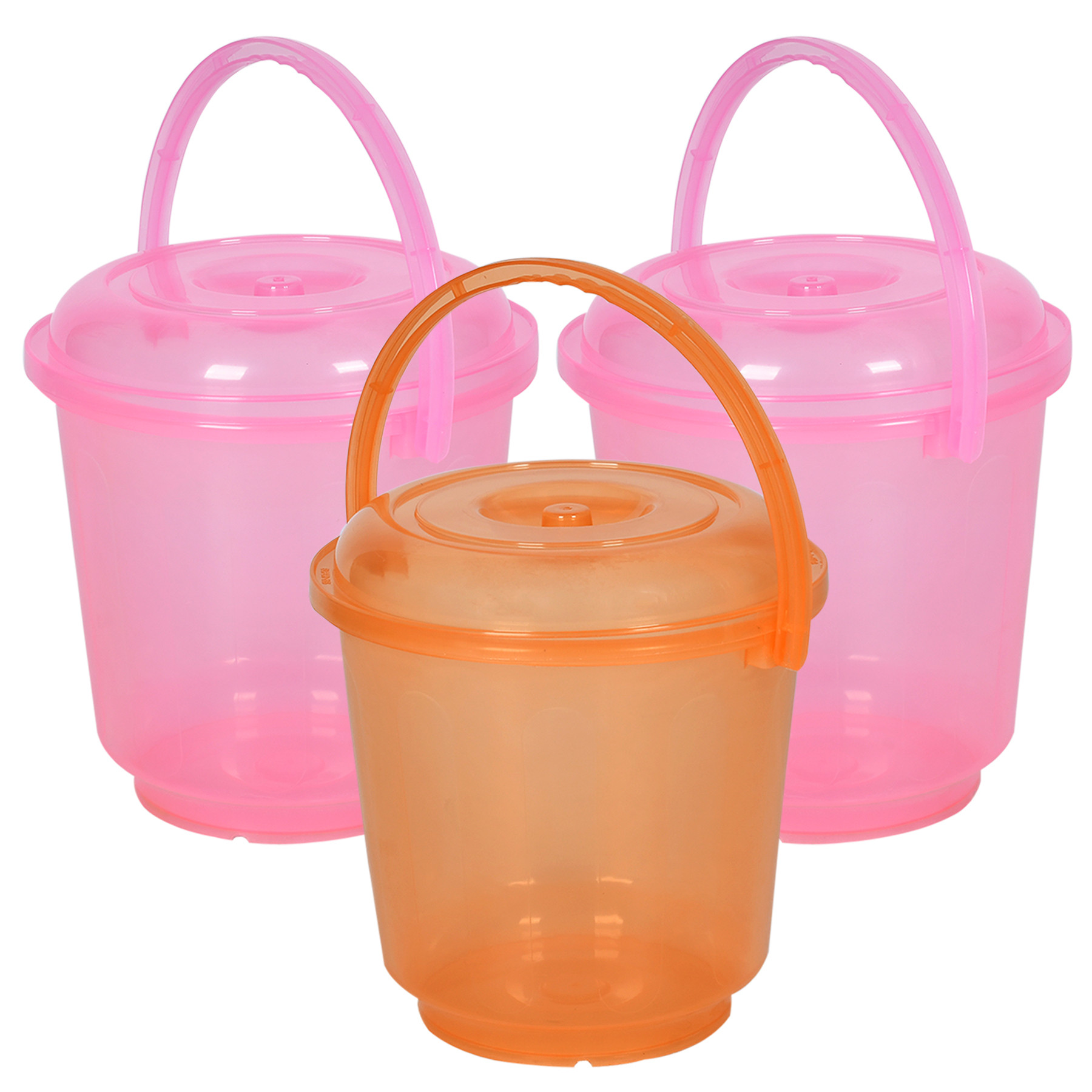 Kuber Industries Bucket | Bathroom Bucket | Utility Bucket for Daily Use | Water Storage Bucket | Bathing Bucket with Handle & Lid | 13 LTR | SUPER-013 | Transparent | Pink & Orange