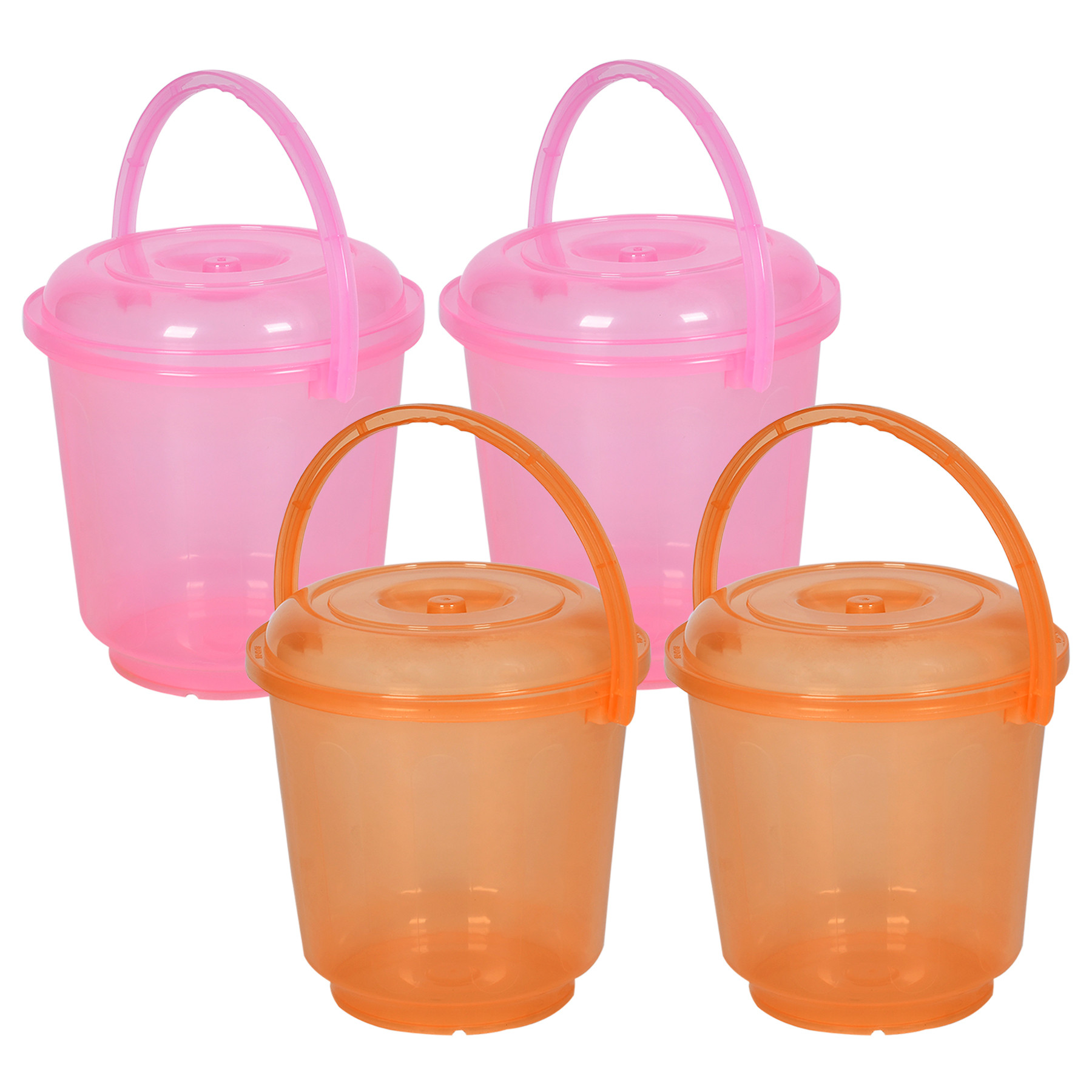 Kuber Industries Bucket | Bathroom Bucket | Utility Bucket for Daily Use | Water Storage Bucket | Bathing Bucket with Handle & Lid | 13 LTR | SUPER-013 | Transparent | Pink & Orange