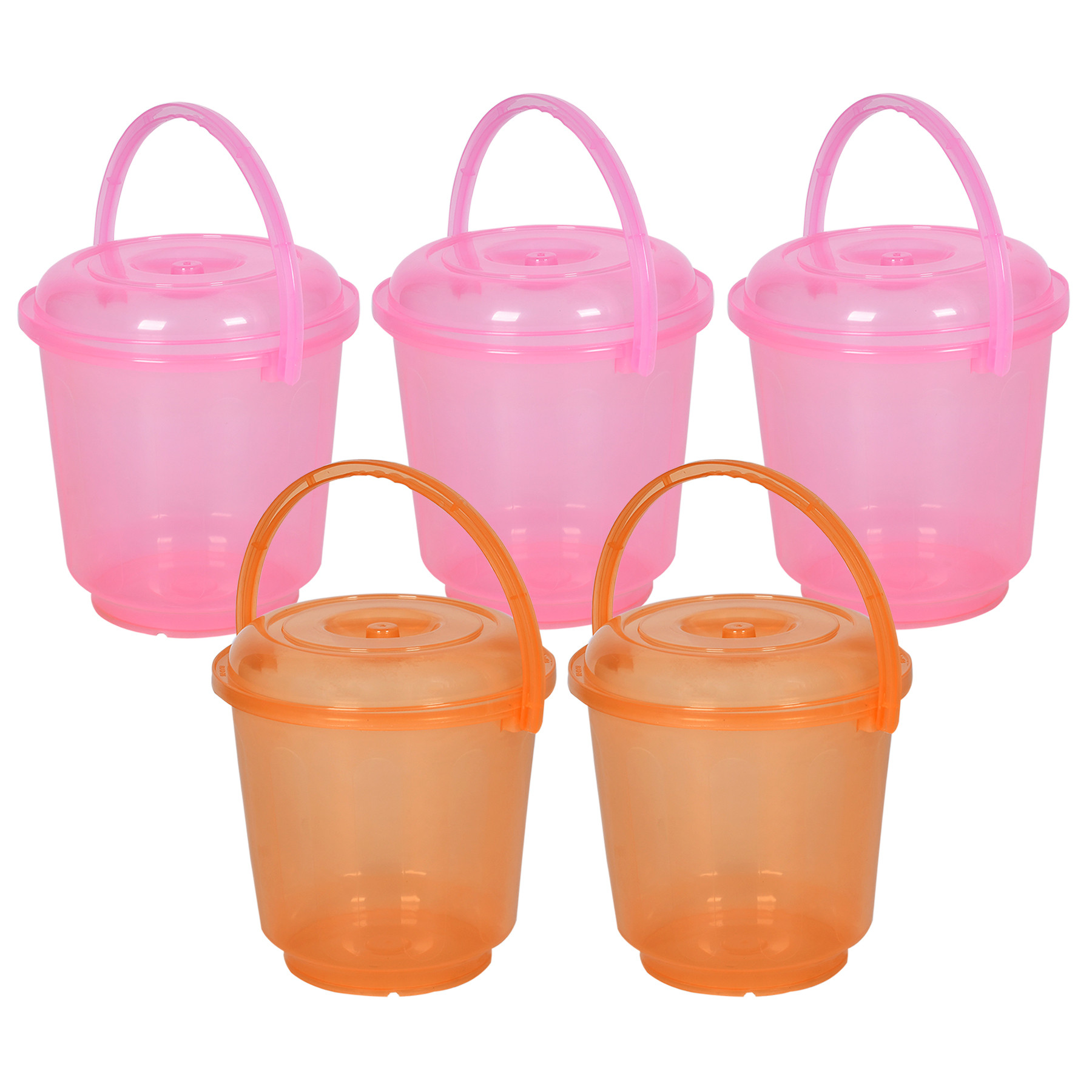 Kuber Industries Bucket | Bathroom Bucket | Utility Bucket for Daily Use | Water Storage Bucket | Bathing Bucket with Handle & Lid | 13 LTR | SUPER-013 | Transparent | Pink & Orange