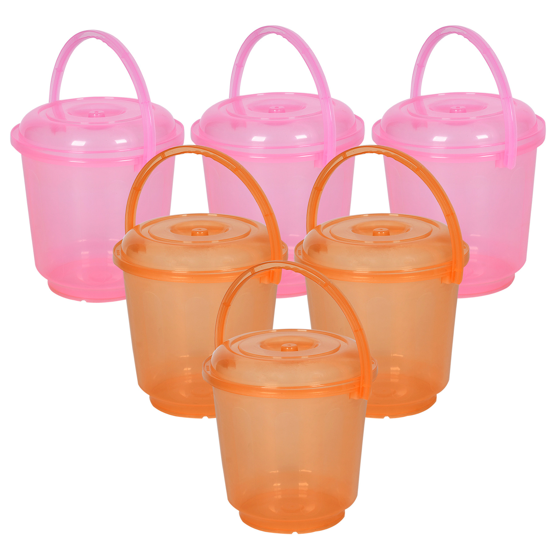 Kuber Industries Bucket | Bathroom Bucket | Utility Bucket for Daily Use | Water Storage Bucket | Bathing Bucket with Handle & Lid | 13 LTR | SUPER-013 | Transparent | Pink & Orange