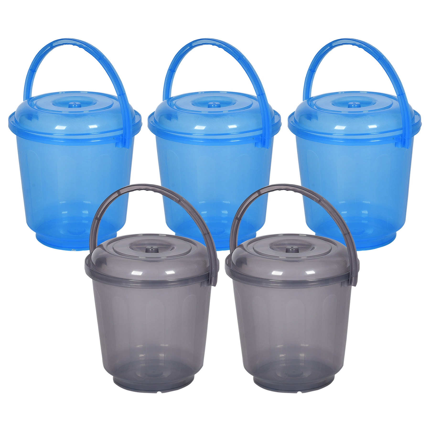 Kuber Industries Bucket | Bathroom Bucket | Utility Bucket for Daily Use | Water Storage Bucket | Bathing Bucket with Handle & Lid | 13 LTR | SUPER-013 | Transparent | Blue & Gray