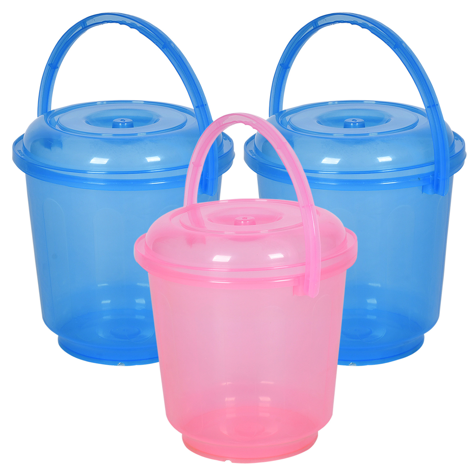 Kuber Industries Bucket | Bathroom Bucket | Utility Bucket for Daily Use | Water Storage Bucket | Bathing Bucket with Handle & Lid | 13 LTR | SUPER-013 | Transparent | Blue & Pink