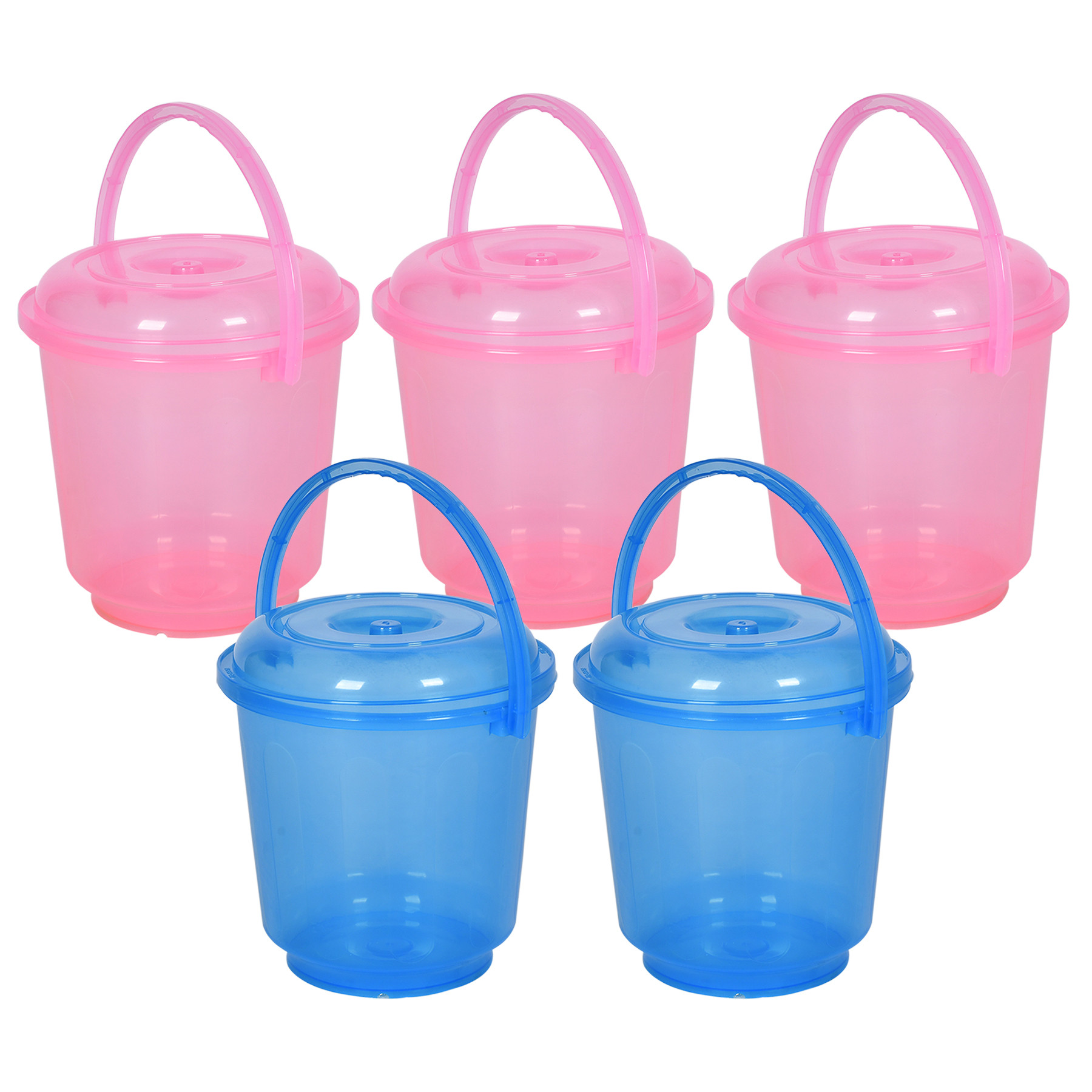 Kuber Industries Bucket | Bathroom Bucket | Utility Bucket for Daily Use | Water Storage Bucket | Bathing Bucket with Handle & Lid | 13 LTR | SUPER-013 | Transparent | Blue & Pink