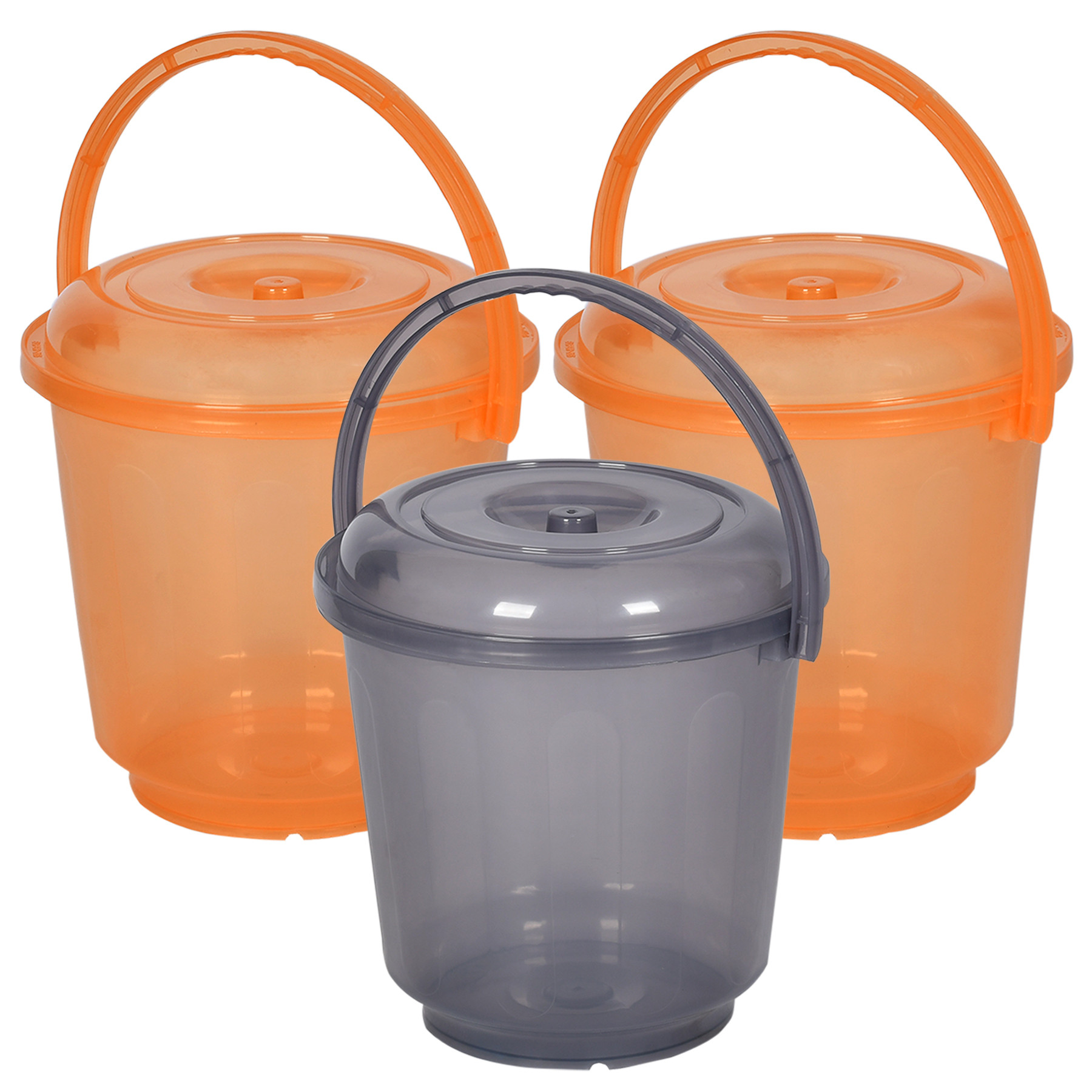 Kuber Industries Bucket | Bathroom Bucket | Utility Bucket for Daily Use | Water Storage Bucket | Bathing Bucket with Handle & Lid | 13 LTR | SUPER-013 | Transparent | Gray & Orange