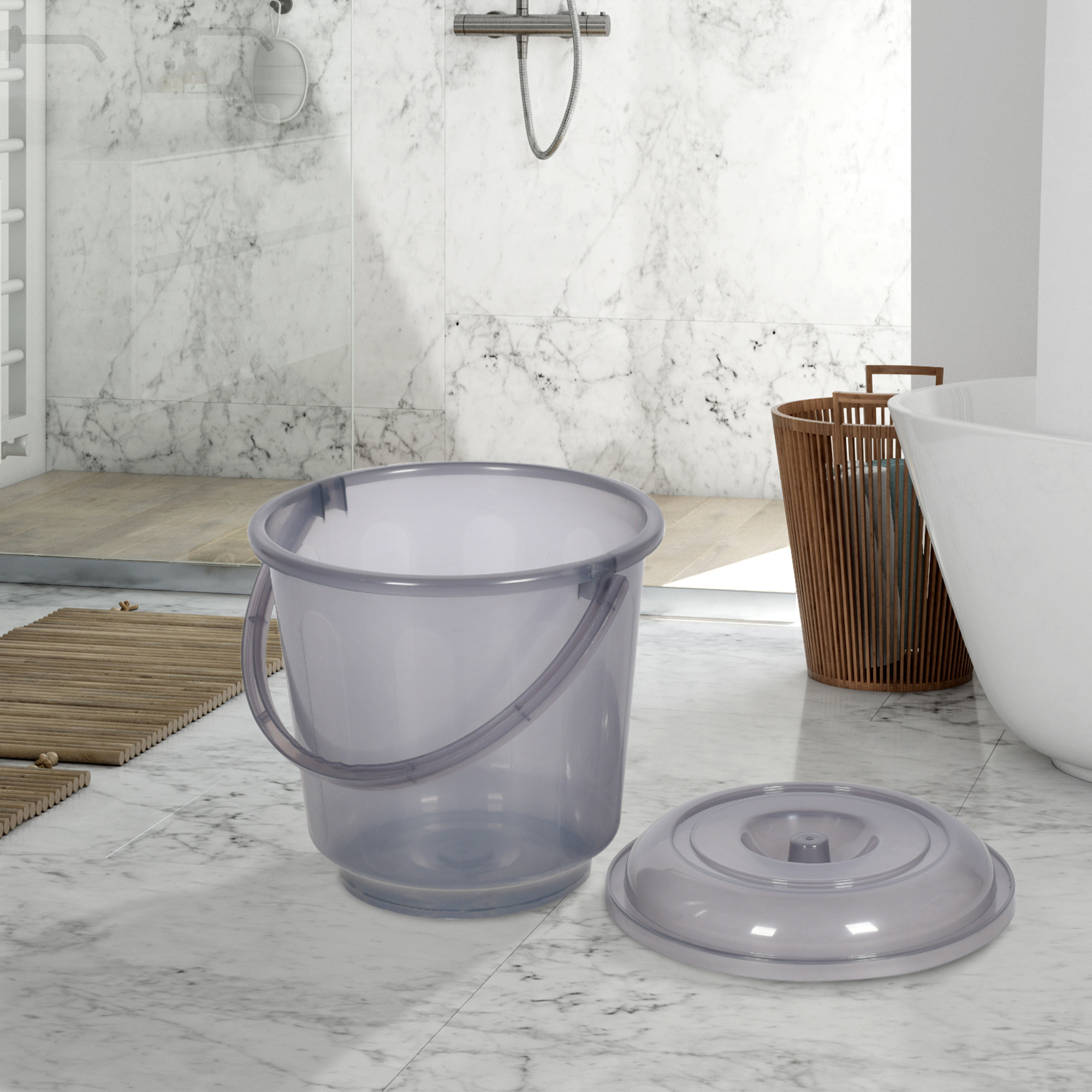 Kuber Industries Bucket | Bathroom Bucket | Utility Bucket for Daily Use | Water Storage Bucket | Bathing Bucket with Handle & Lid | 13 LTR | SUPER-013 | Transparent | Gray & Orange
