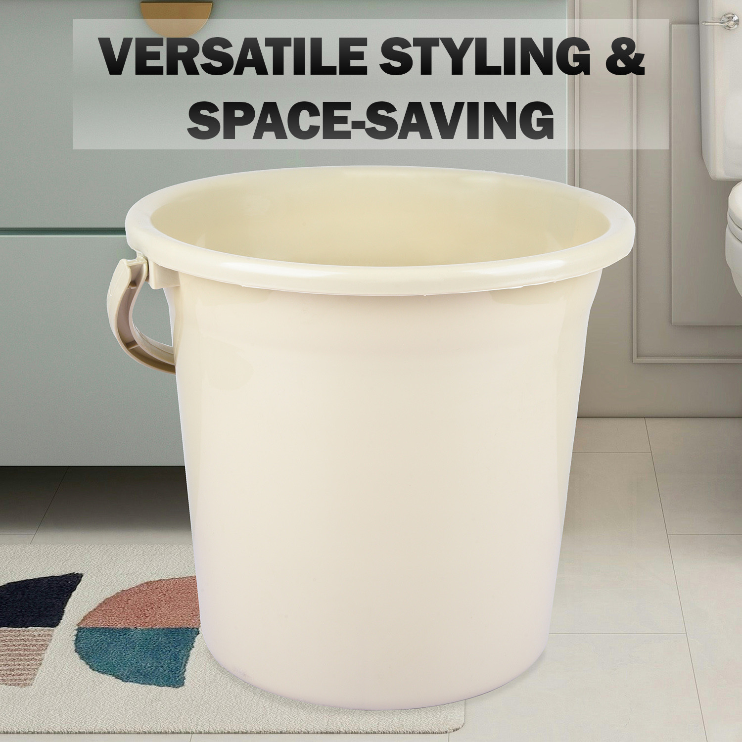 Kuber Industries Bucket  Plastic Bucket for Bathroom  Strong Bathroom Bucket  Bucket for Bathing  Water Storage Bucket  Bathroom Bucket  Plain Bucket  18 LTR  Beige