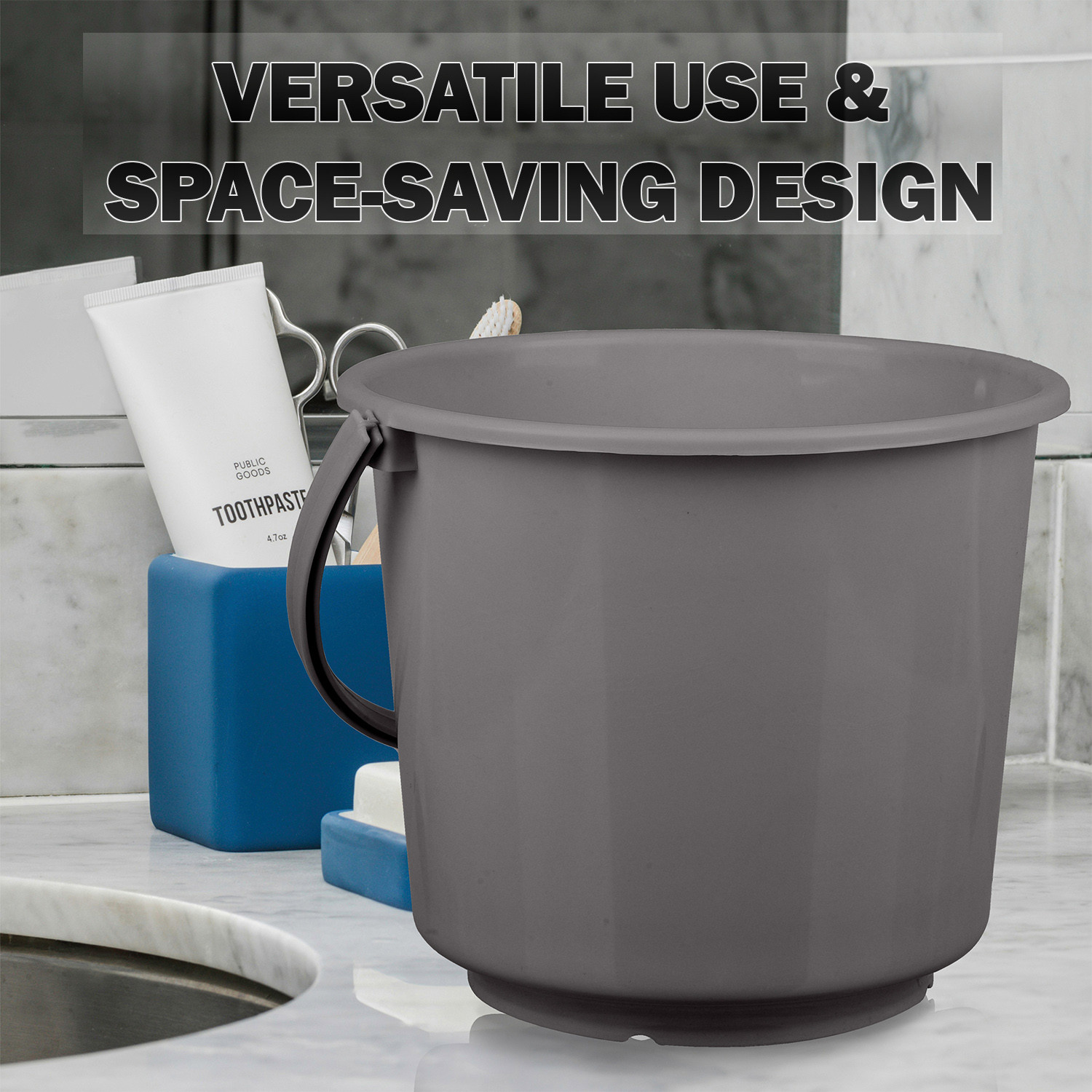 Kuber Industries Bucket  Plastic Bucket for Mopping  Bucket for Cleaning  Storage Container Bucket  Water Storage Bucket  Bathroom Bucket  Plain Bucket  5 LTR  Gray