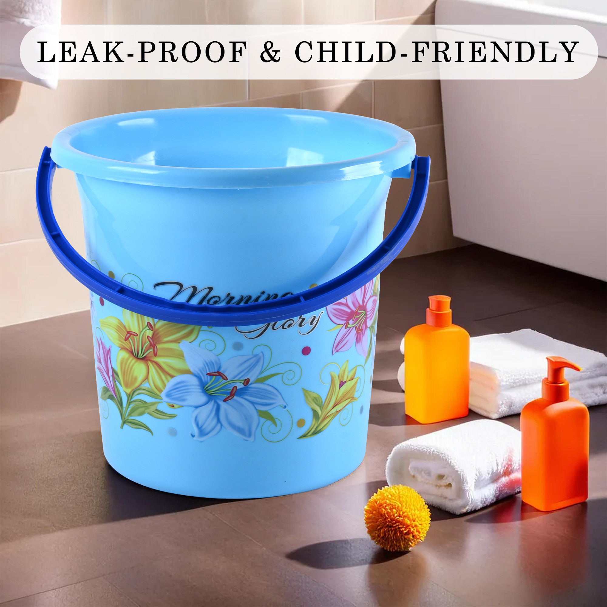 Kuber Industries Bucket 18 LTR Water Bucket for Bathroom  Plastic Bucket for Kitchen  Balti for Bathroom  Bucket for Daily Use  Portable Bucket  Printed Water Storage Bucket  Blue