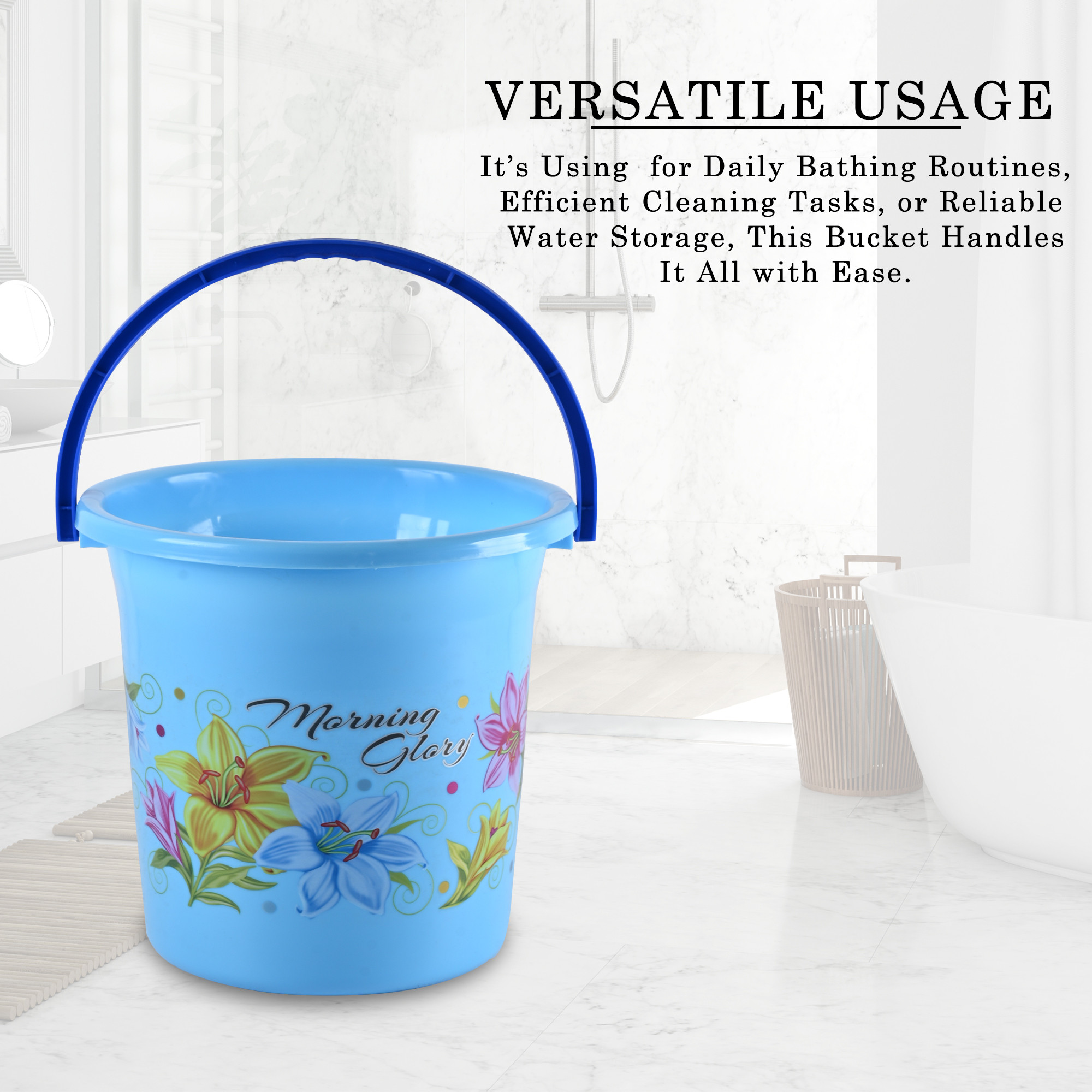 Kuber Industries Bucket 18 LTR Water Bucket for Bathroom  Plastic Bucket for Kitchen  Balti for Bathroom  Bucket for Daily Use  Portable Bucket  Printed Water Storage Bucket  Blue