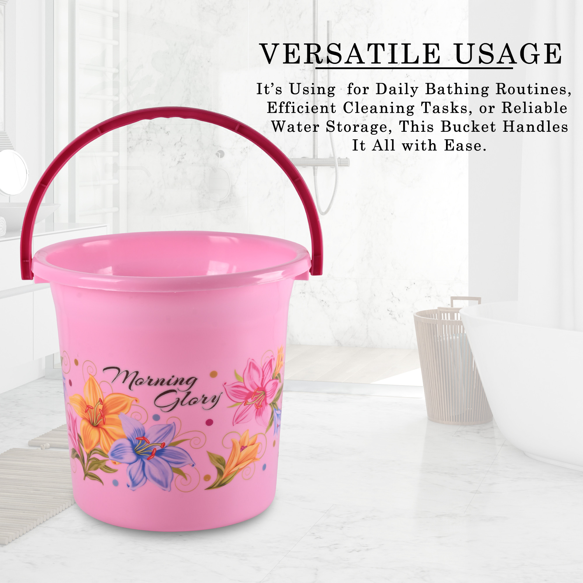 Kuber Industries Bucket 18 LTR Water Bucket for Bathroom  Plastic Bucket for Kitchen  Balti for Bathroom  Bucket for Daily Use  Portable Bucket  Printed Water Storage Bucket  Pink