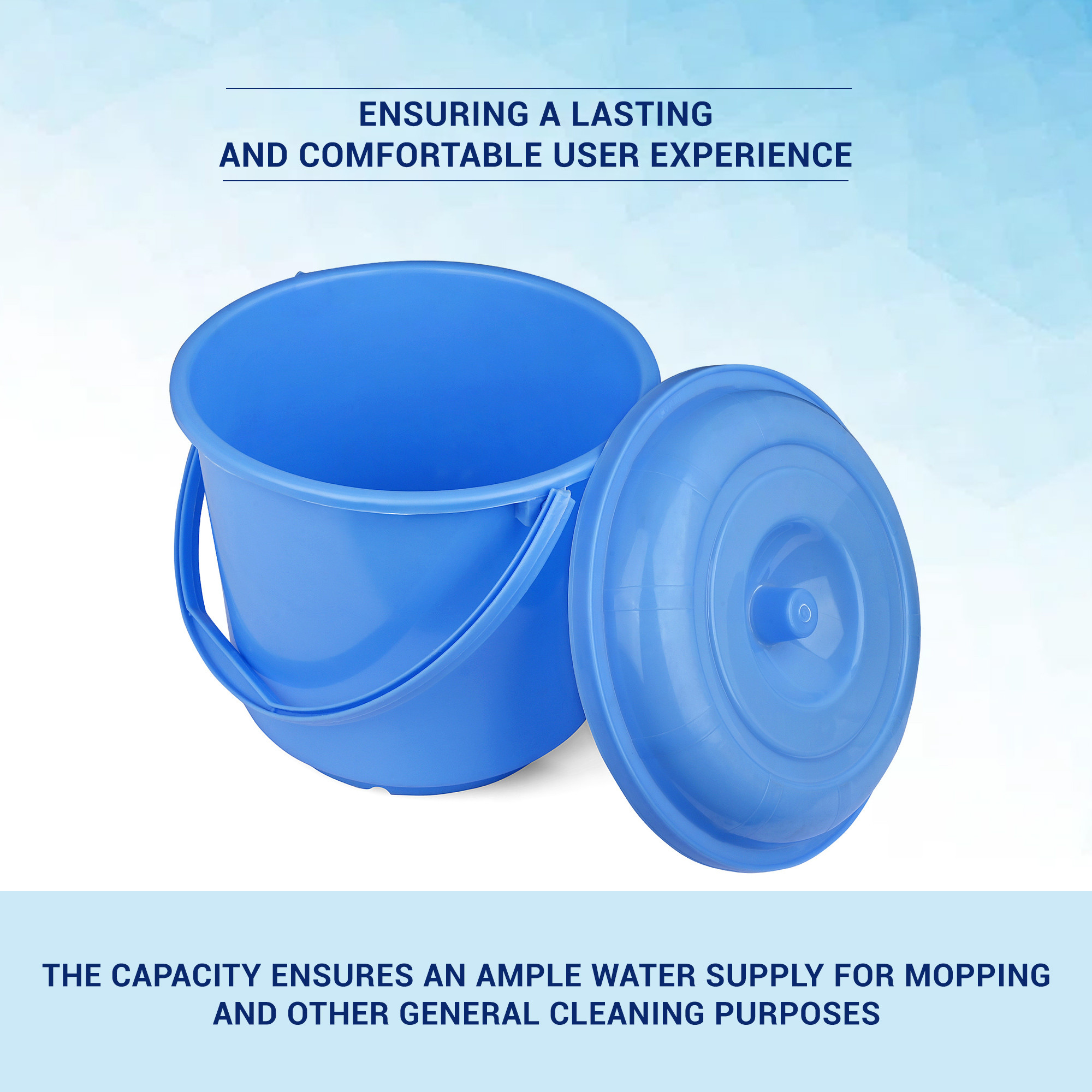 Kuber Industries Bucket with Lid  Plastic Bucket for Mopping  Bucket for Cleaning  Storage Container Bucket  Water Storage Bucket  Bathroom Bucket  Plain Bucket  5 LTR  Blue