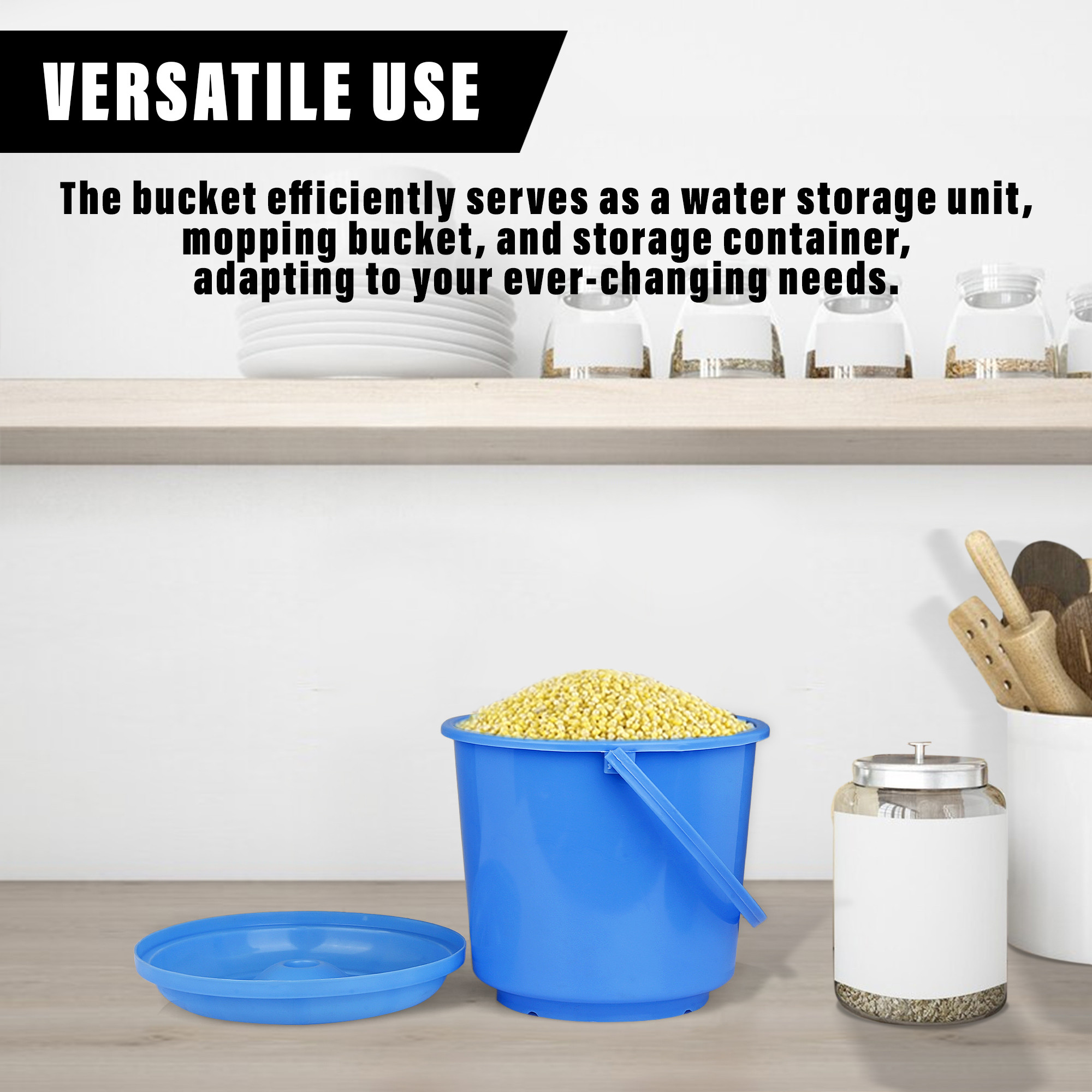Kuber Industries Bucket with Lid  Plastic Bucket for Mopping  Bucket for Cleaning  Storage Container Bucket  Water Storage Bucket  Bathroom Bucket  Plain Bucket  5 LTR  Blue