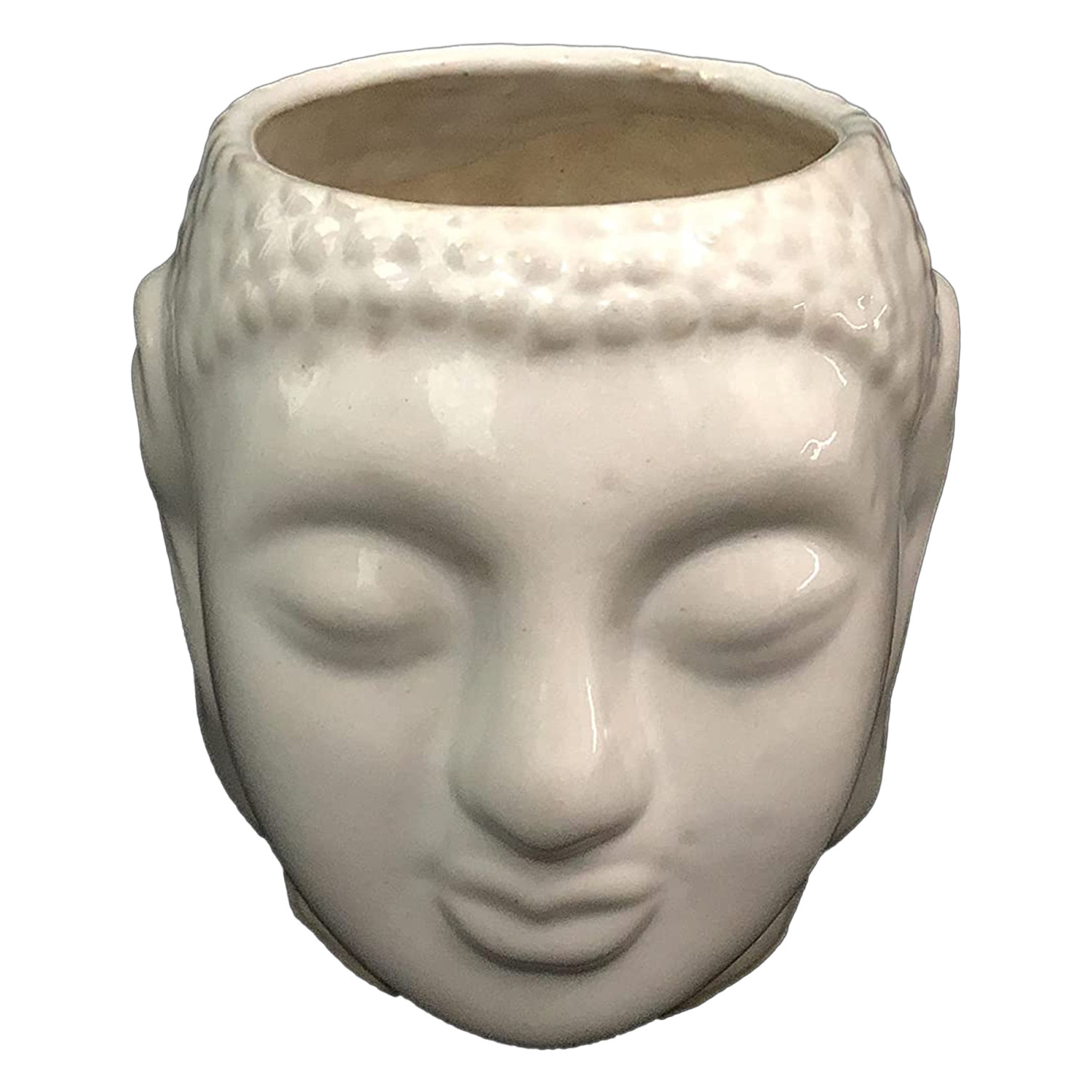 Kuber Industries Buddha Flower Pot|Buddha Head Shape Flower Planter|Plastic Flower Plant for Home Décor|Office Décor (White)