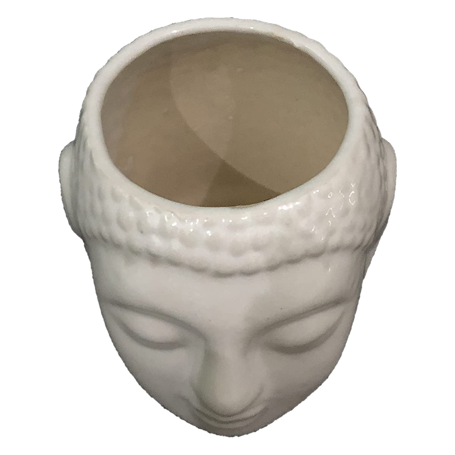 Kuber Industries Buddha Flower Pot|Buddha Head Shape Flower Planter|Plastic Flower Plant for Home Décor|Office Décor (White)