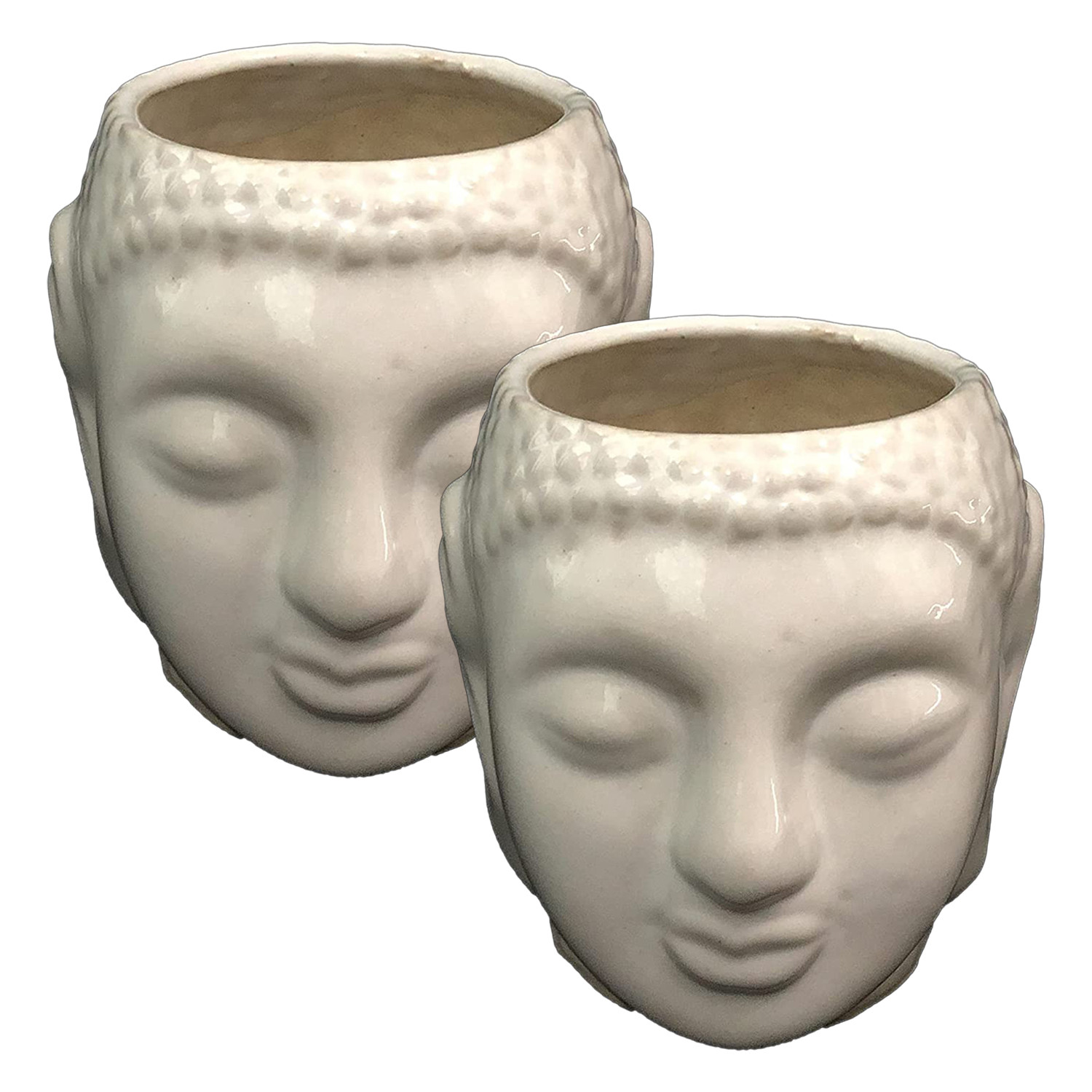Kuber Industries Buddha Flower Pot|Buddha Head Shape Flower Planter|Plastic Flower Plant for Home Décor|Office Décor (White)