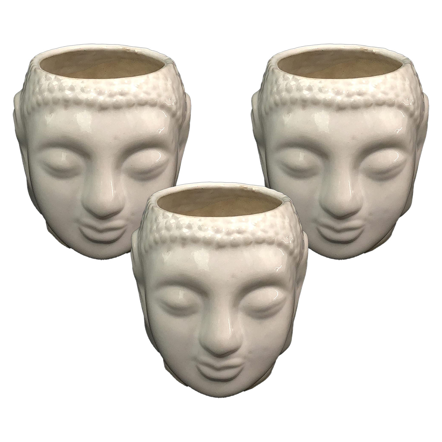 Kuber Industries Buddha Flower Pot|Buddha Head Shape Flower Planter|Plastic Flower Plant for Home Décor|Office Décor (White)