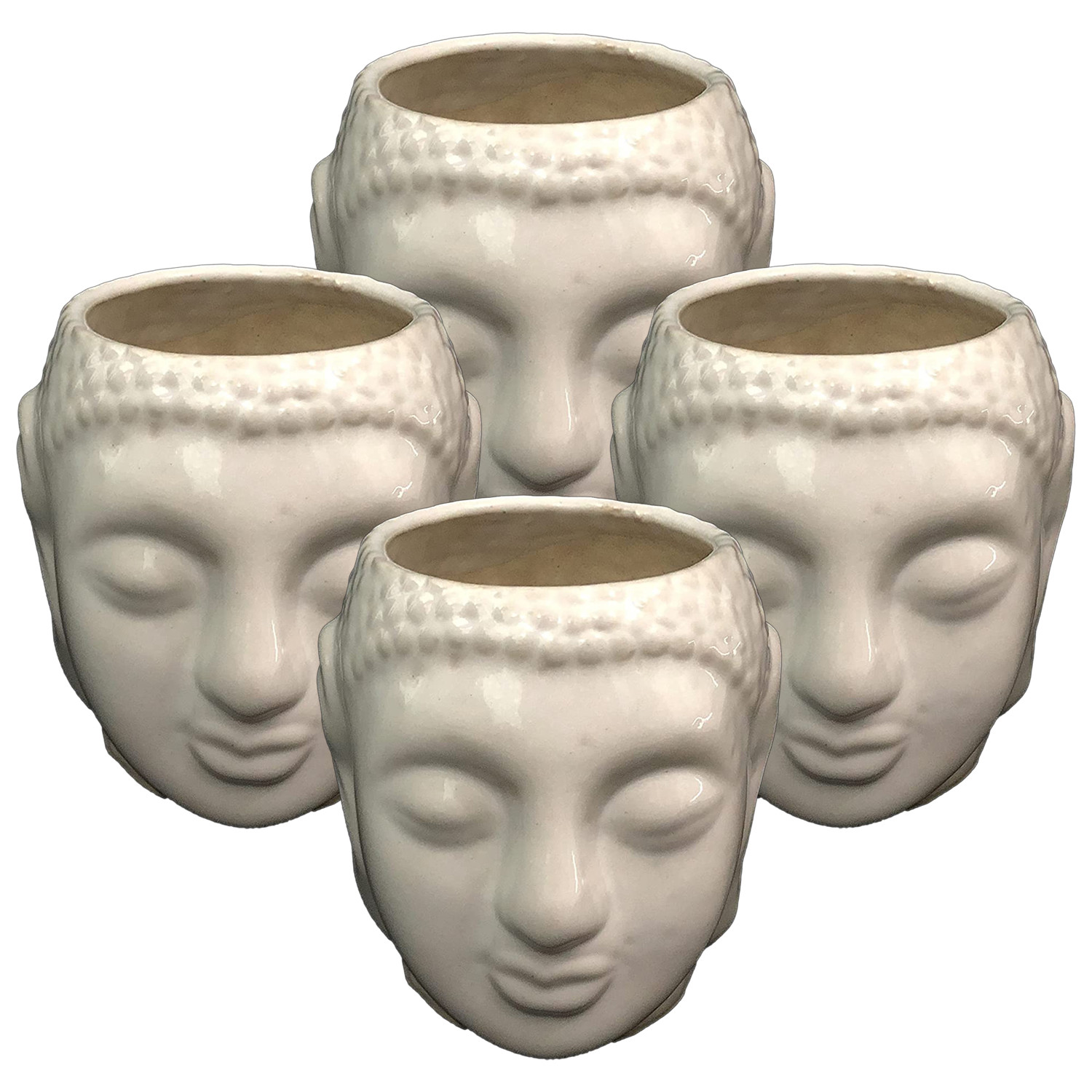 Kuber Industries Buddha Flower Pot|Buddha Head Shape Flower Planter|Plastic Flower Plant for Home Décor|Office Décor (White)