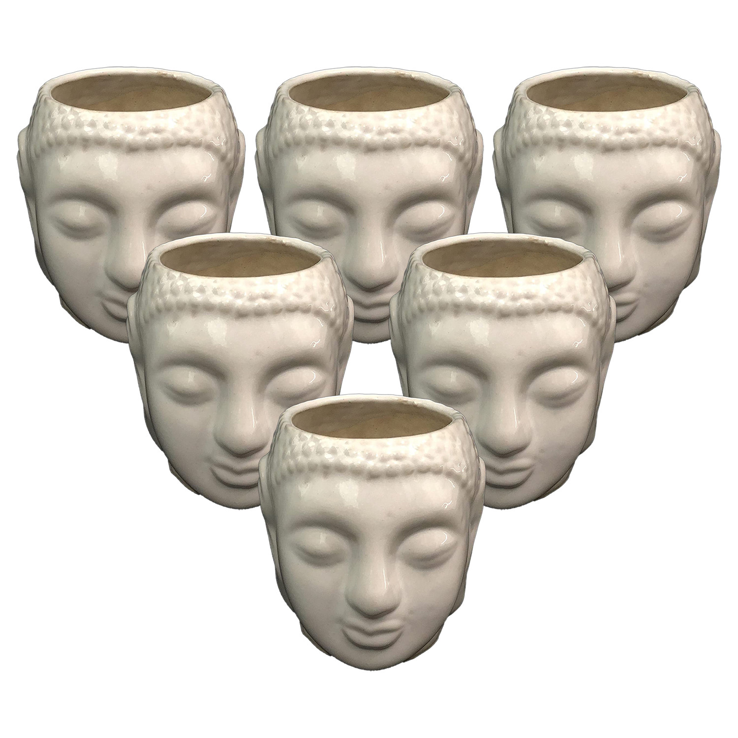 Kuber Industries Buddha Flower Pot|Buddha Head Shape Flower Planter|Plastic Flower Plant for Home Décor|Office Décor (White)
