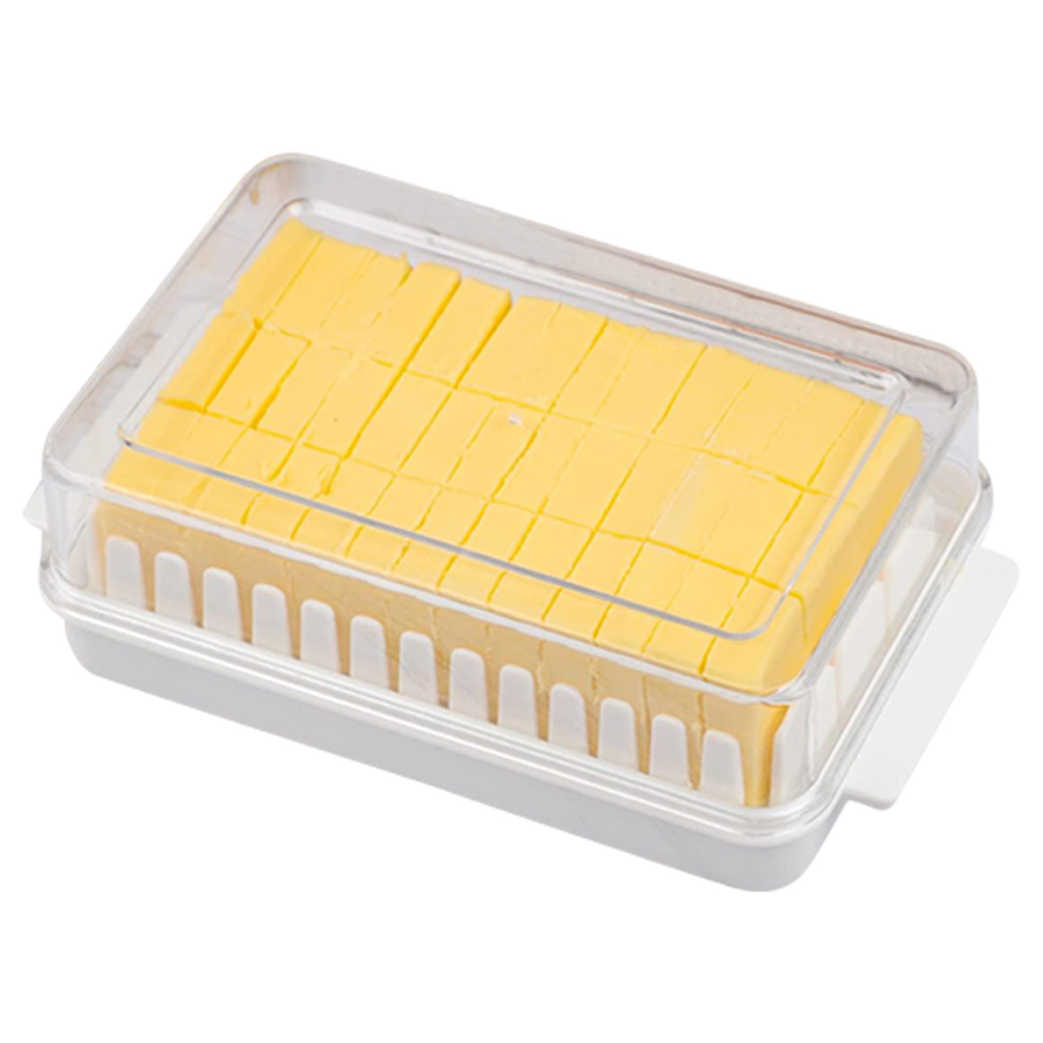 Kuber Industries Butter Box|Plastic Butter Keeper for Refrigerator|Butter Storage Box with Cutting Guide|Butter Dish with Lid For Countertop (White)