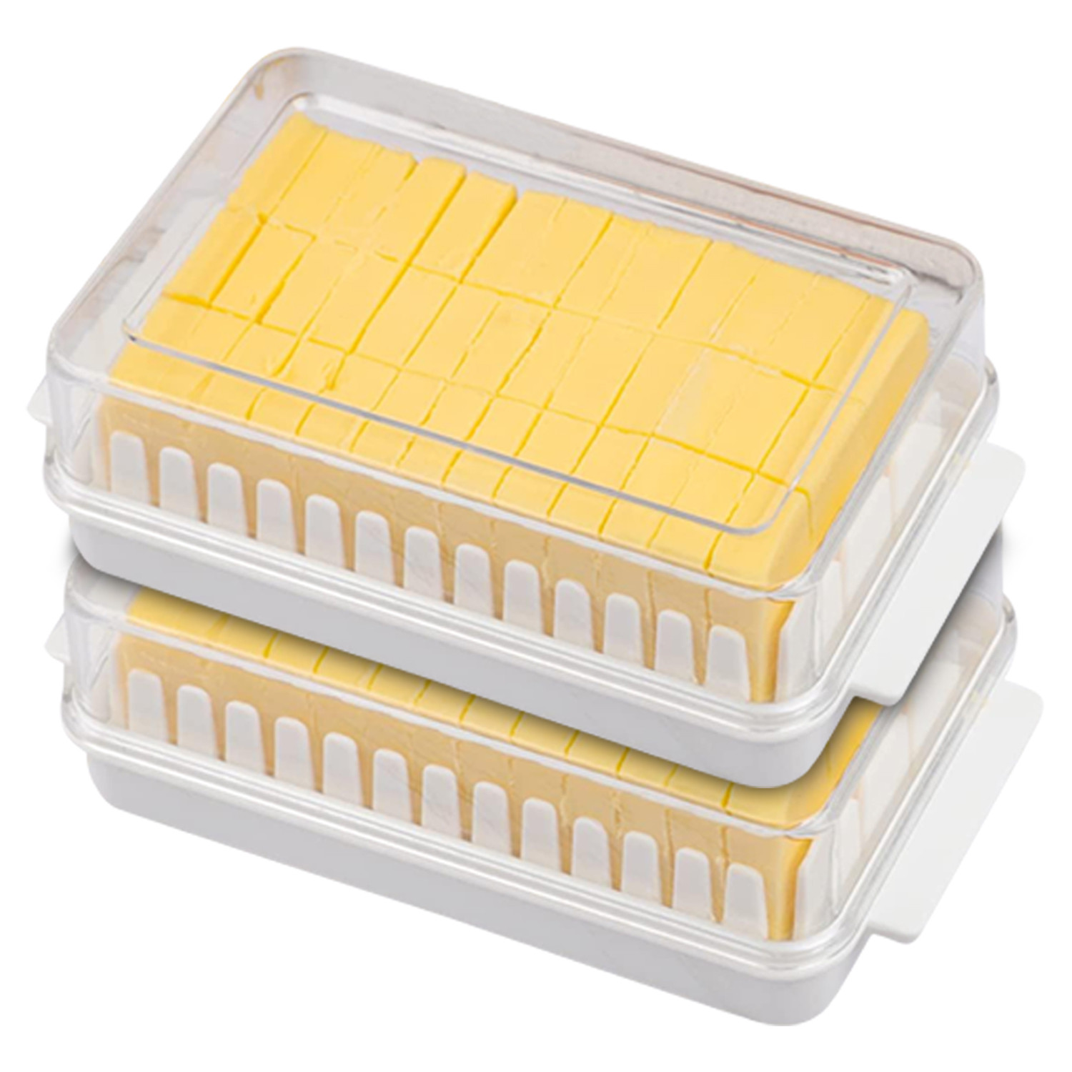 Kuber Industries Butter Box|Plastic Butter Keeper for Refrigerator|Butter Storage Box with Cutting Guide|Butter Dish with Lid For Countertop (White)