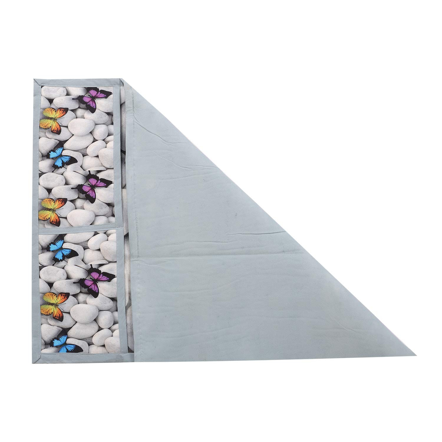 Kuber Industries butterfly Print Jute 3-Layered Fridge/Refrigerator Top Cover with 6 Utility Pockets,Gold