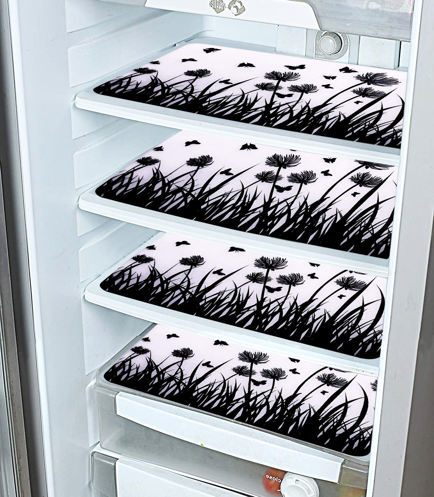 Kuber Industries Butterfly Print Waterproof, Stain Resistant, Washable Refrigerator/Fridge Drawer Mat, Set of 6 (White)