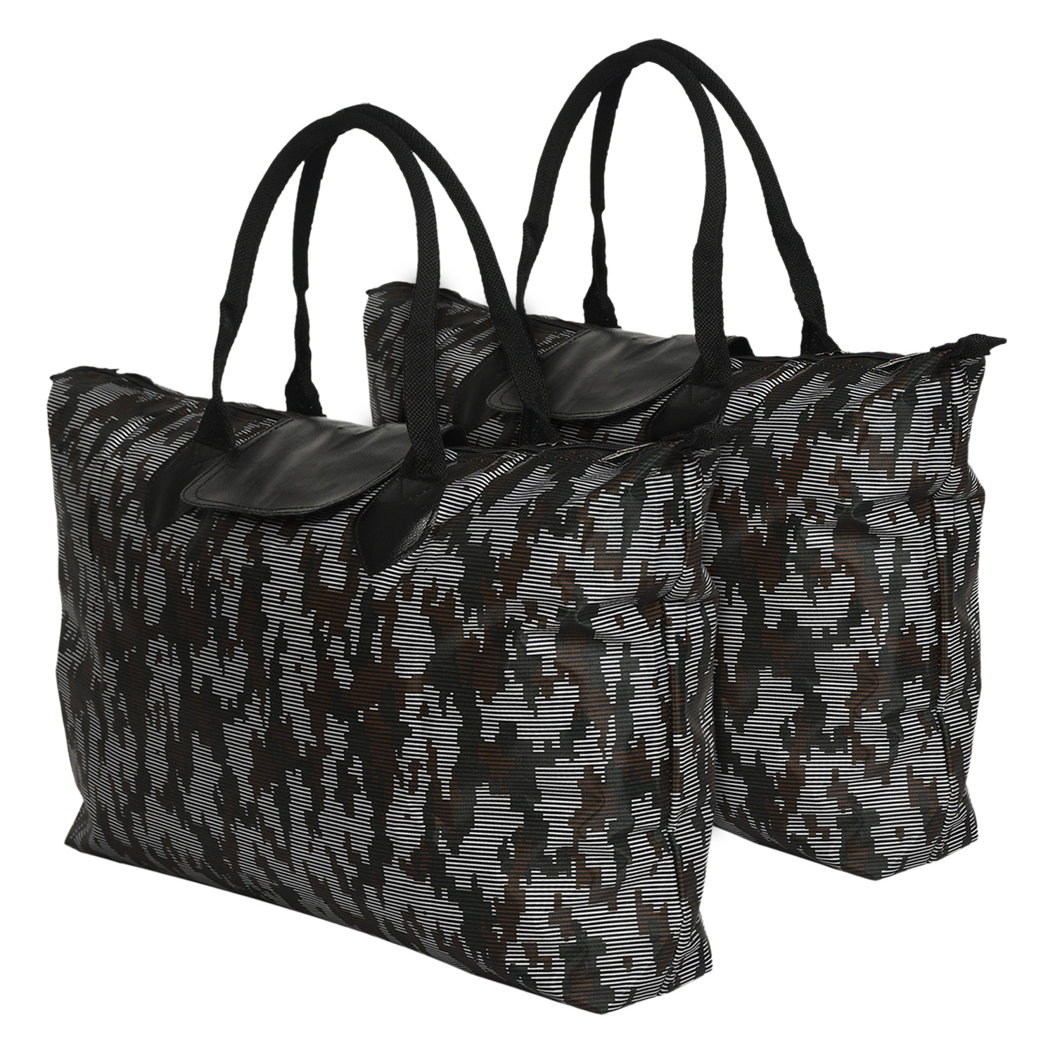 Kuber Industries Camouflage Print Rexine Shopping Bags/Grocery Bag for Carry Grocery, Fruits, Vegetable with Handles (Black) 54KM4021