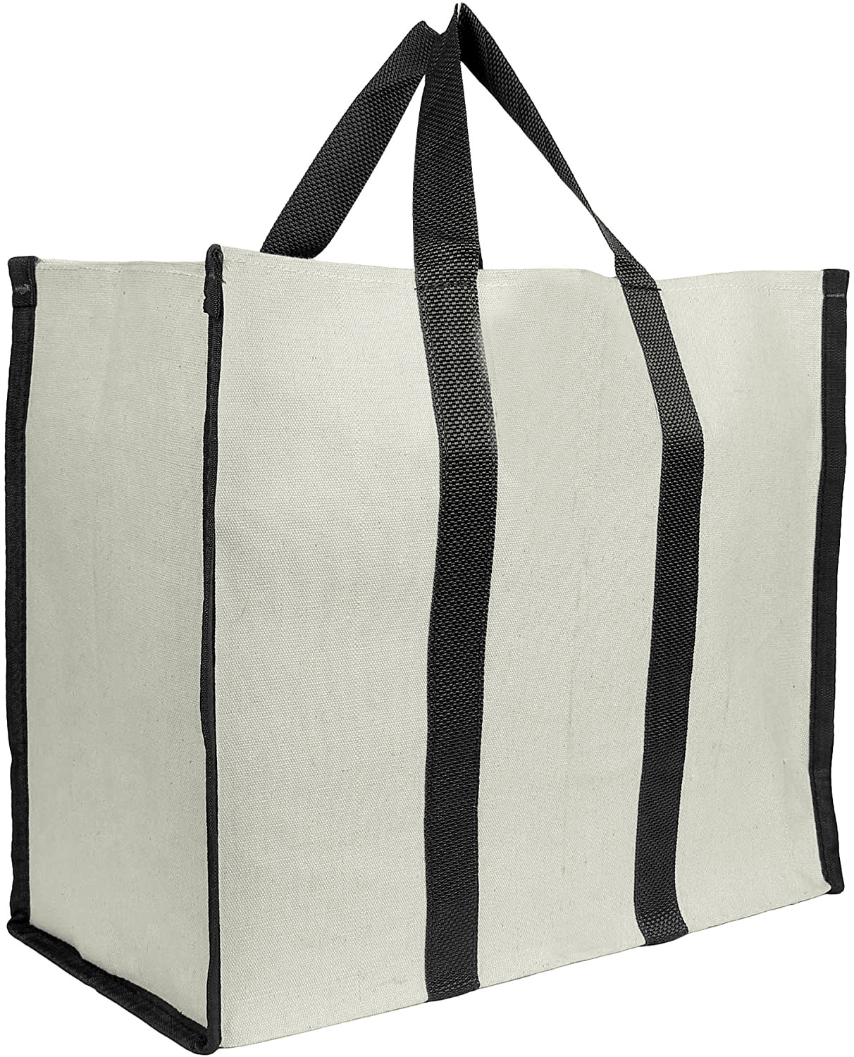 Kuber Industries Canvas Shopping Bags for Carry Milk Grocery Fruits Vegetable with Reinforced Handles jhola Bag (Cream & Black)