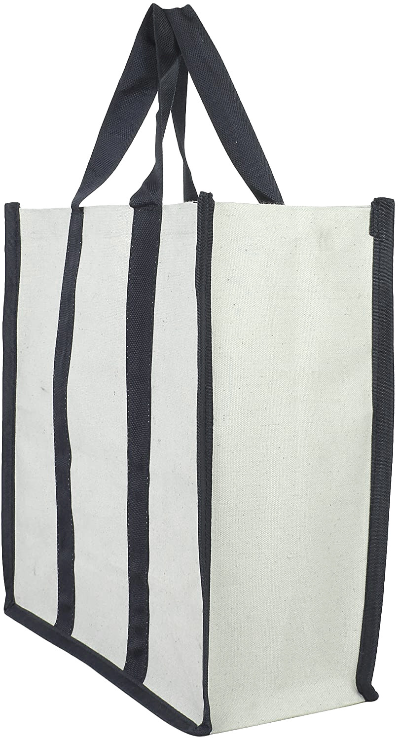 Kuber Industries Canvas Shopping Bags for Carry Milk Grocery Fruits Vegetable with Reinforced Handles jhola Bag (Cream & Black)
