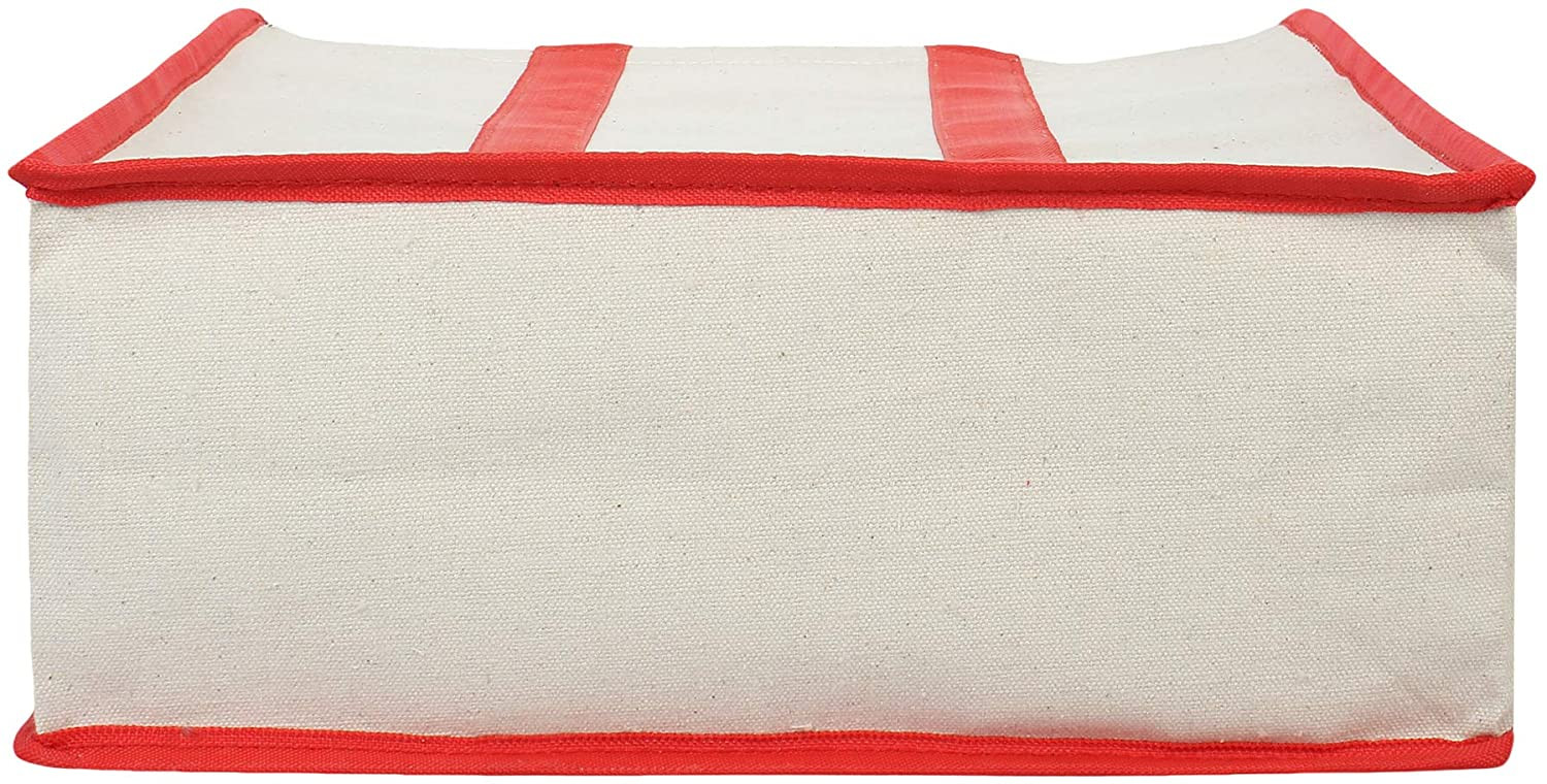 Kuber Industries Canvas Shopping Bags for Carry Milk Grocery Fruits Vegetable with Reinforced Handles jhola Bag (Cream & Red)