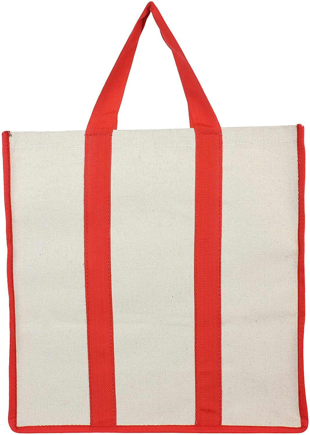 Kuber Industries Canvas Shopping Bags for Carry Milk Grocery Fruits Vegetable with Reinforced Handles jhola Bag (Cream & Red)