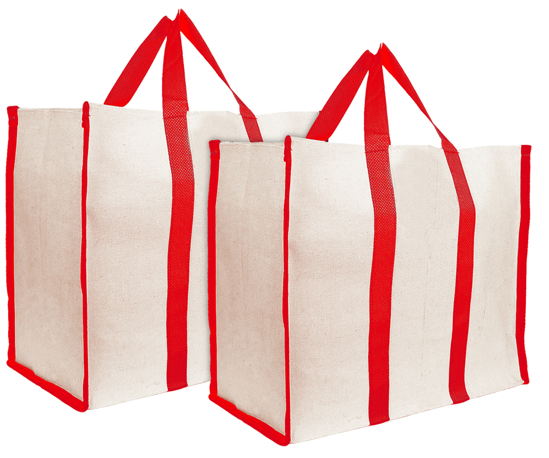 Kuber Industries Canvas Shopping Bags for Carry Milk Grocery Fruits Vegetable with Reinforced Handles jhola Bag (Cream & Red)