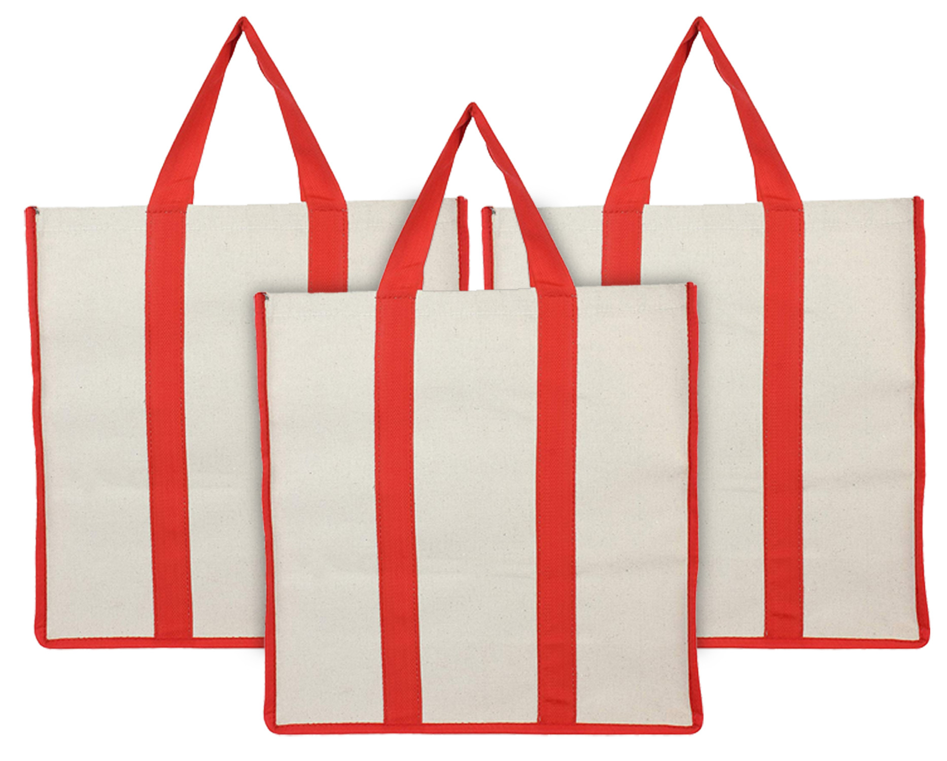 Kuber Industries Canvas Shopping Bags for Carry Milk Grocery Fruits Vegetable with Reinforced Handles jhola Bag (Cream & Red)