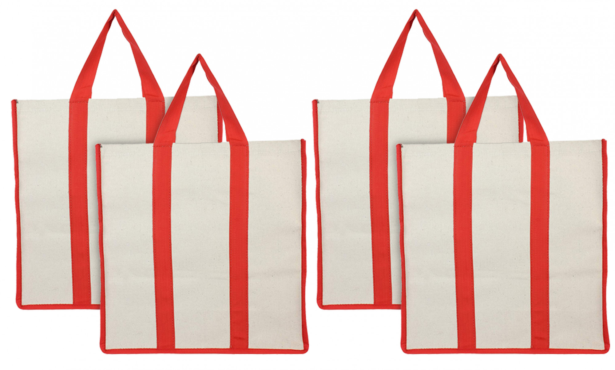 Kuber Industries Canvas Shopping Bags for Carry Milk Grocery Fruits Vegetable with Reinforced Handles jhola Bag (Cream & Red)