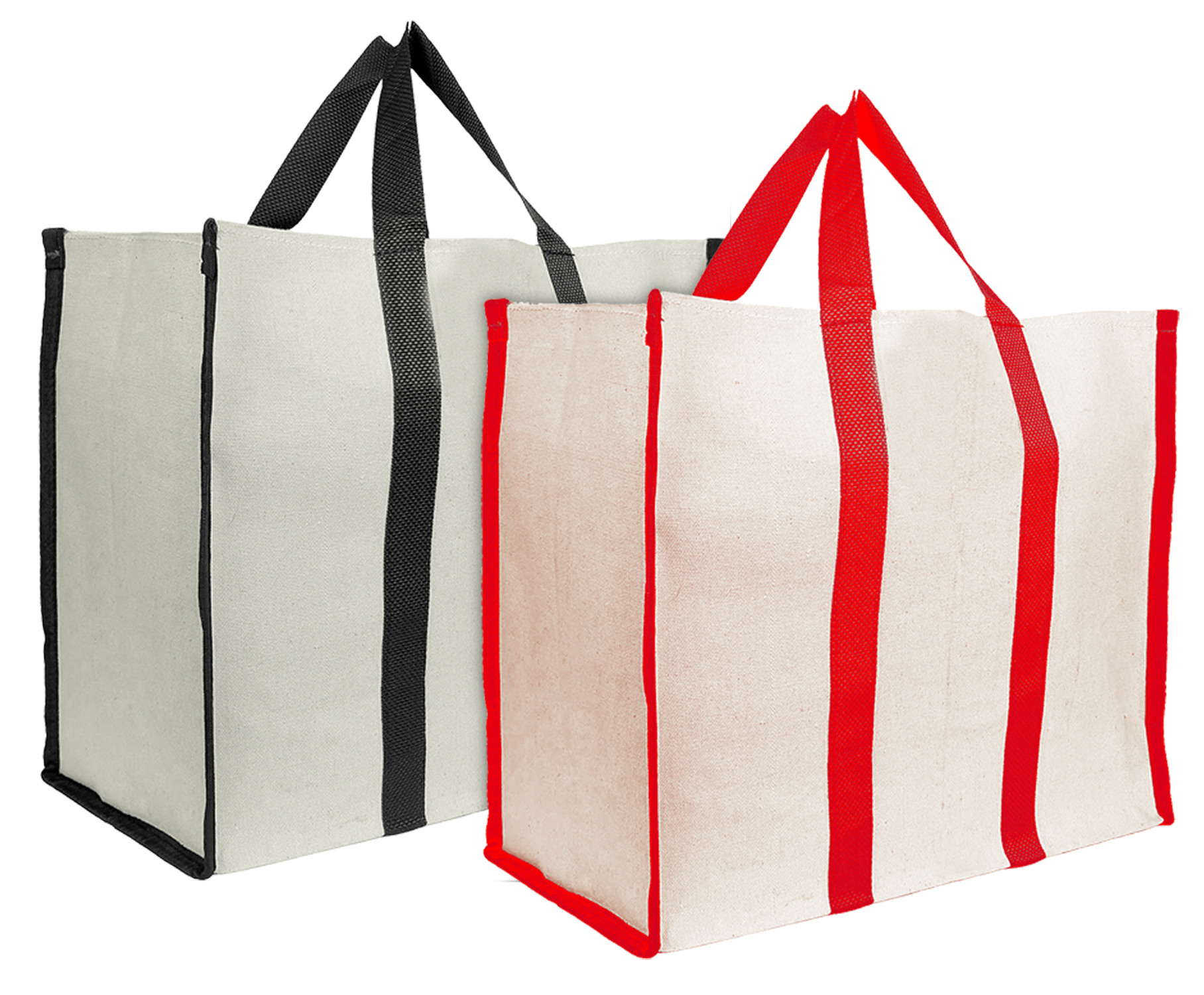 Kuber Industries Canvas Shopping Bags for Carry Milk Grocery Fruits Vegetable with Reinforced Handles jhola Bag-(Black & Red)