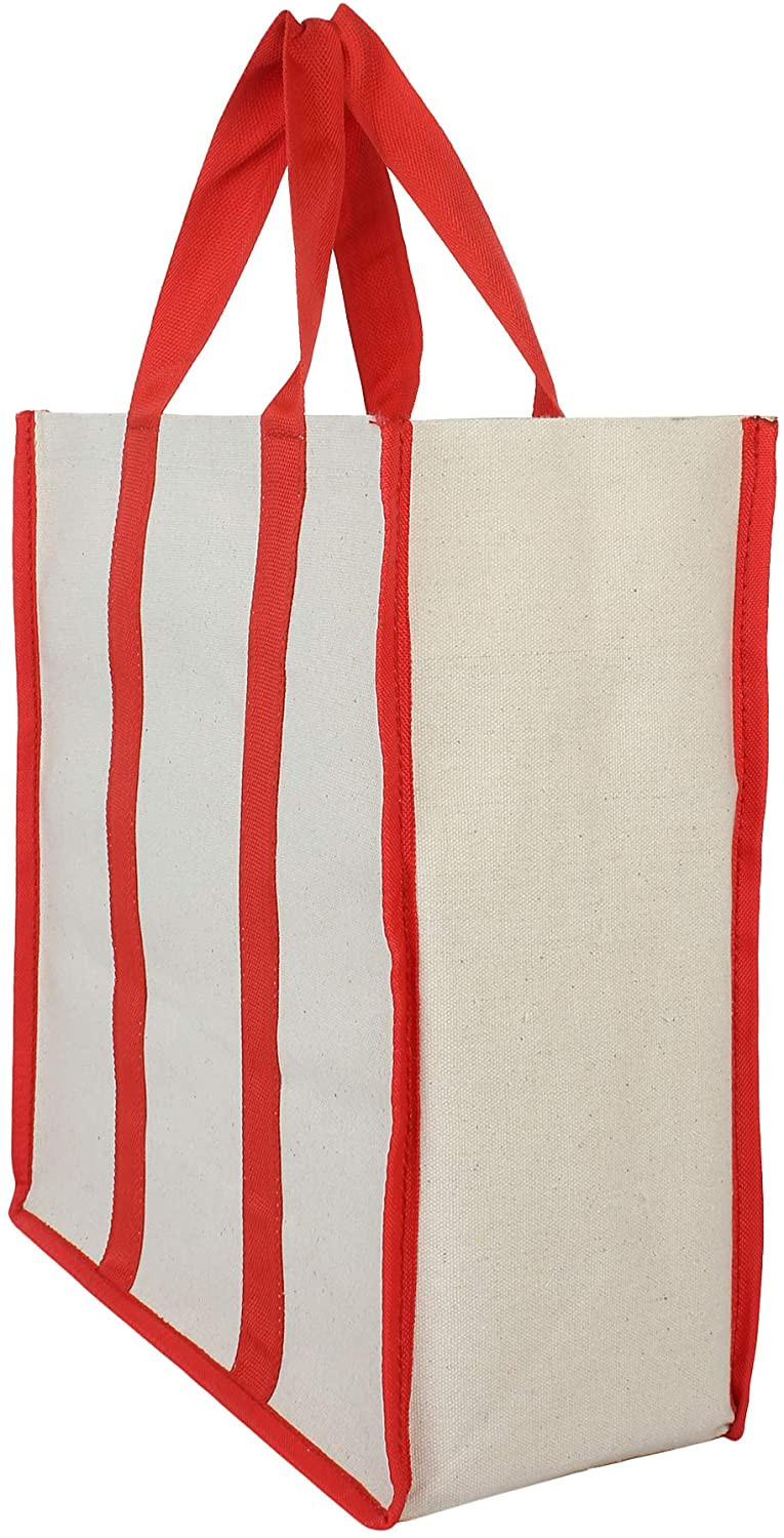 Kuber Industries Canvas Shopping Bags for Carry Milk Grocery Fruits Vegetable with Reinforced Handles jhola Bag-(Black & Red)