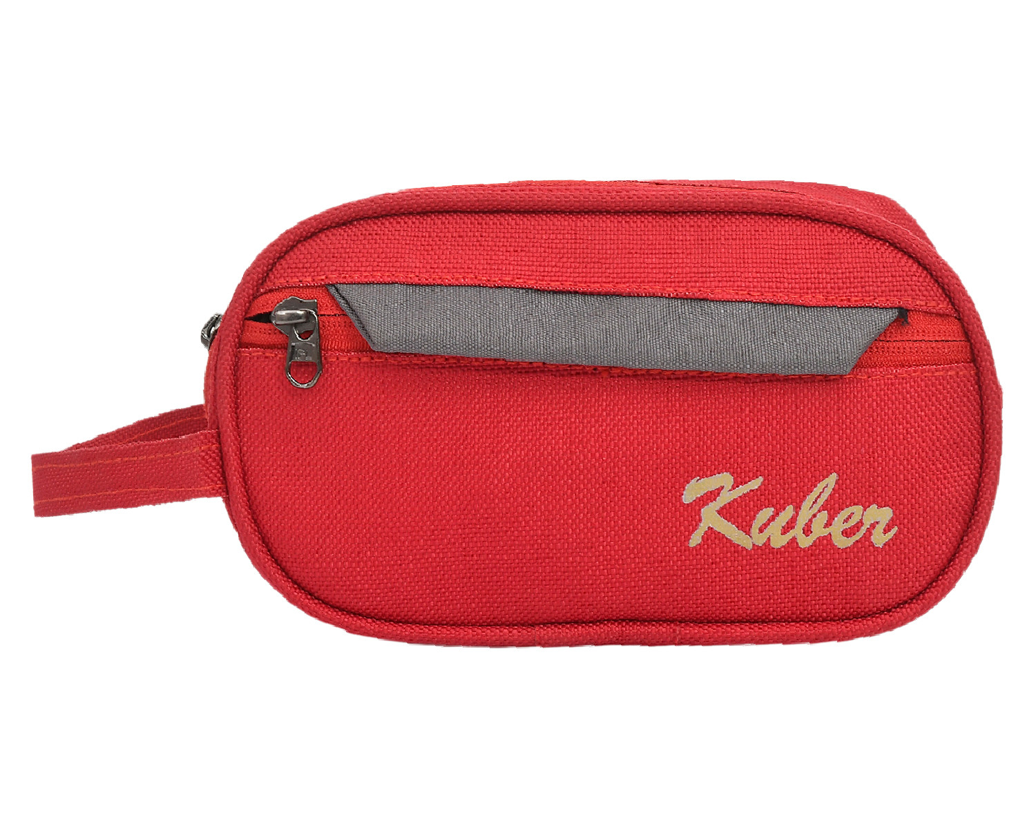 Kuber Industries Canvas Toiletry Organizer|Portable & Durable Carrying Strip Travel Shaving Doop Kit With 2 Zipper ComparMants And Fornt Zipper (Red)