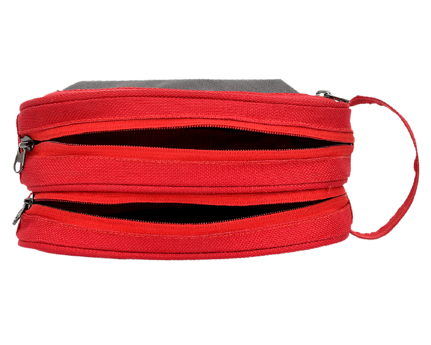 Kuber Industries Canvas Toiletry Organizer|Portable & Durable Carrying Strip Travel Shaving Doop Kit With 2 Zipper ComparMants And Fornt Zipper (Red)